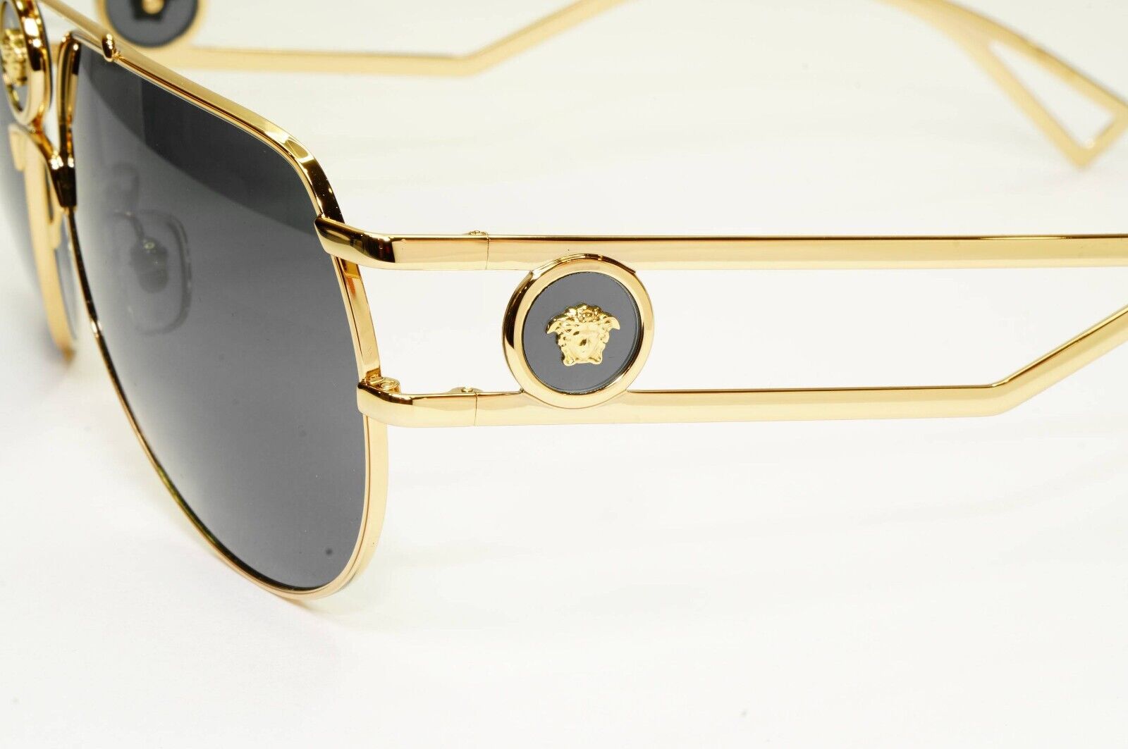Versace Sunglasses Gold Grey Metal Medusa Pilot Navigator MOD VE 2225 1002/87
