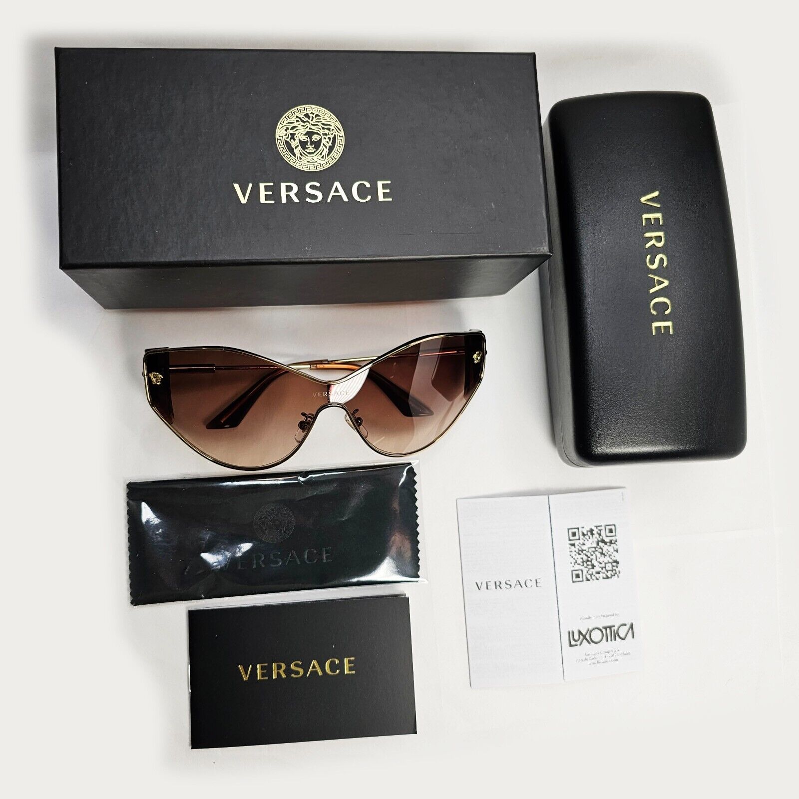 Versace Sunglasses Gold Brown Shield Gradient Metal MOD VE 2239 1002/13