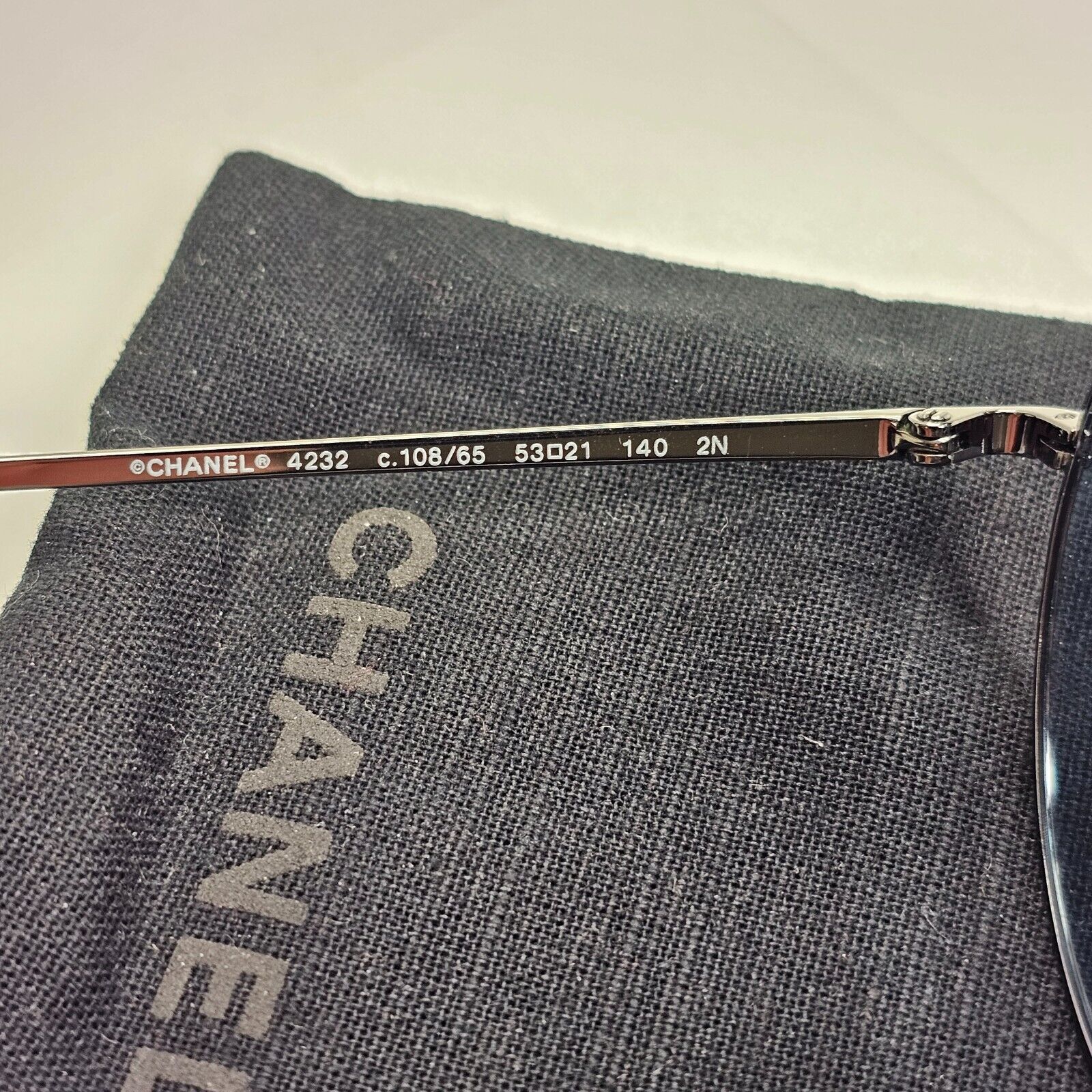 Chanel Sunglasses Blue Grey Gunmetal Round Pilot Metal 4232 c.108/65 200324