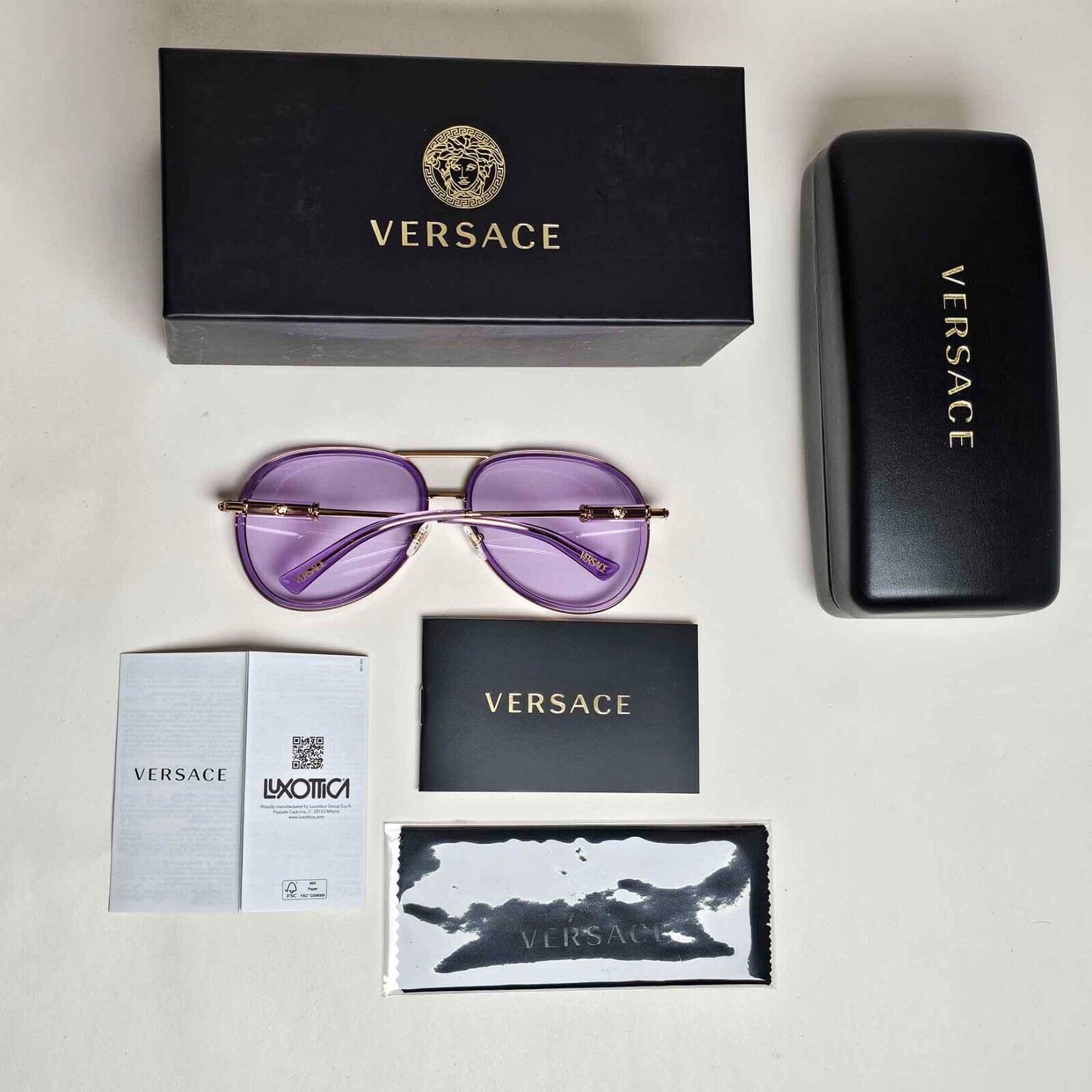 Versace Sunglasses Oversized Pilot Gold Violet Medusa MOD VE 2260 1002/1A 60mm