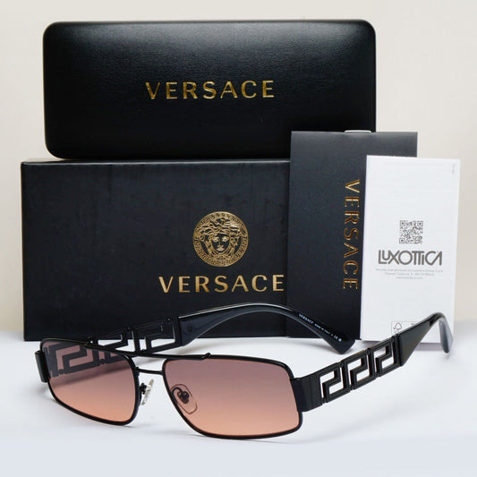 Versace Sunglasses Black Meander Brown Gradient Rectangle Metal MOD 2257 1261/18