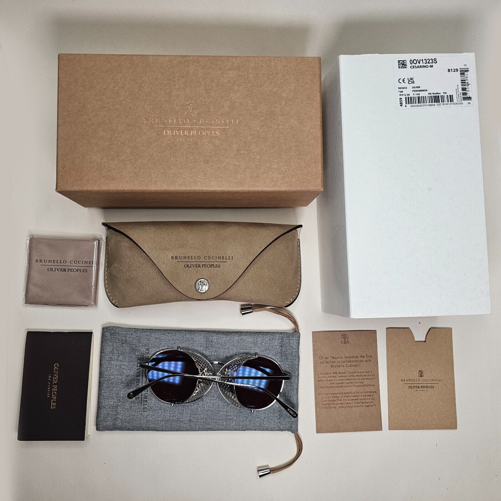 Oliver Peoples Sunglasses Cesarino-M Silver Orange Side Shields OV 1323S 5036/53