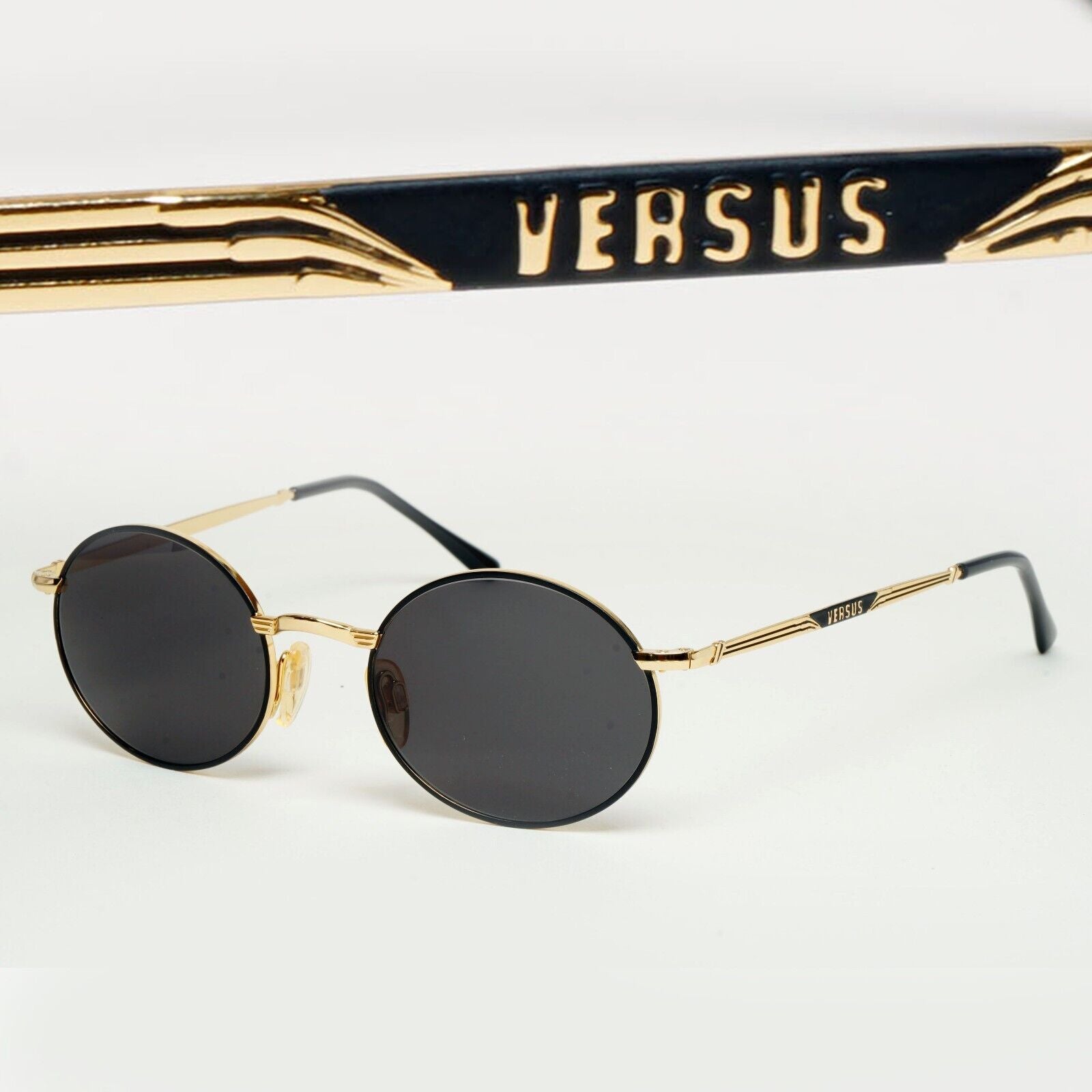 Versus Sunglasses 1996 by Gianni Versace Vintage Round Black MOD E74 COL 59M