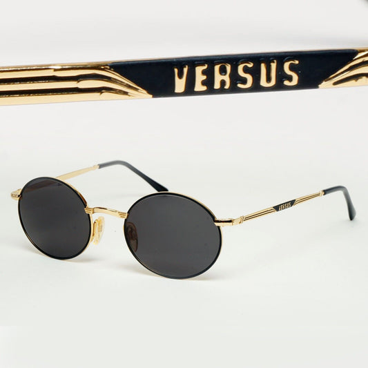 Versus Sunglasses 1996 by Gianni Versace Vintage Round Black MOD E74 COL 59M