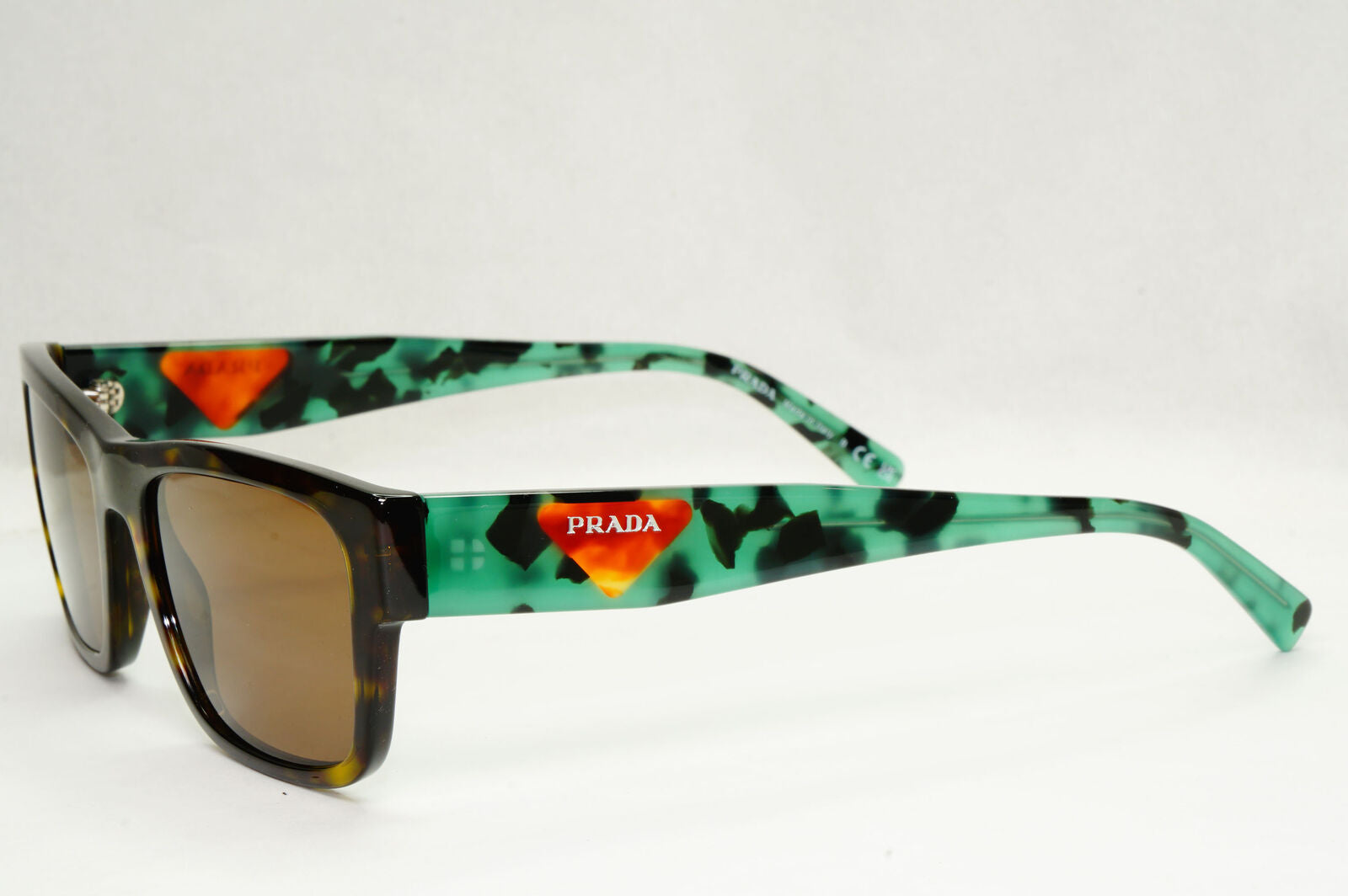 Prada Sunglasses Brown Green Triangle Logo Havana PR15YV VPR 15Y 23B-1O1 54mm
