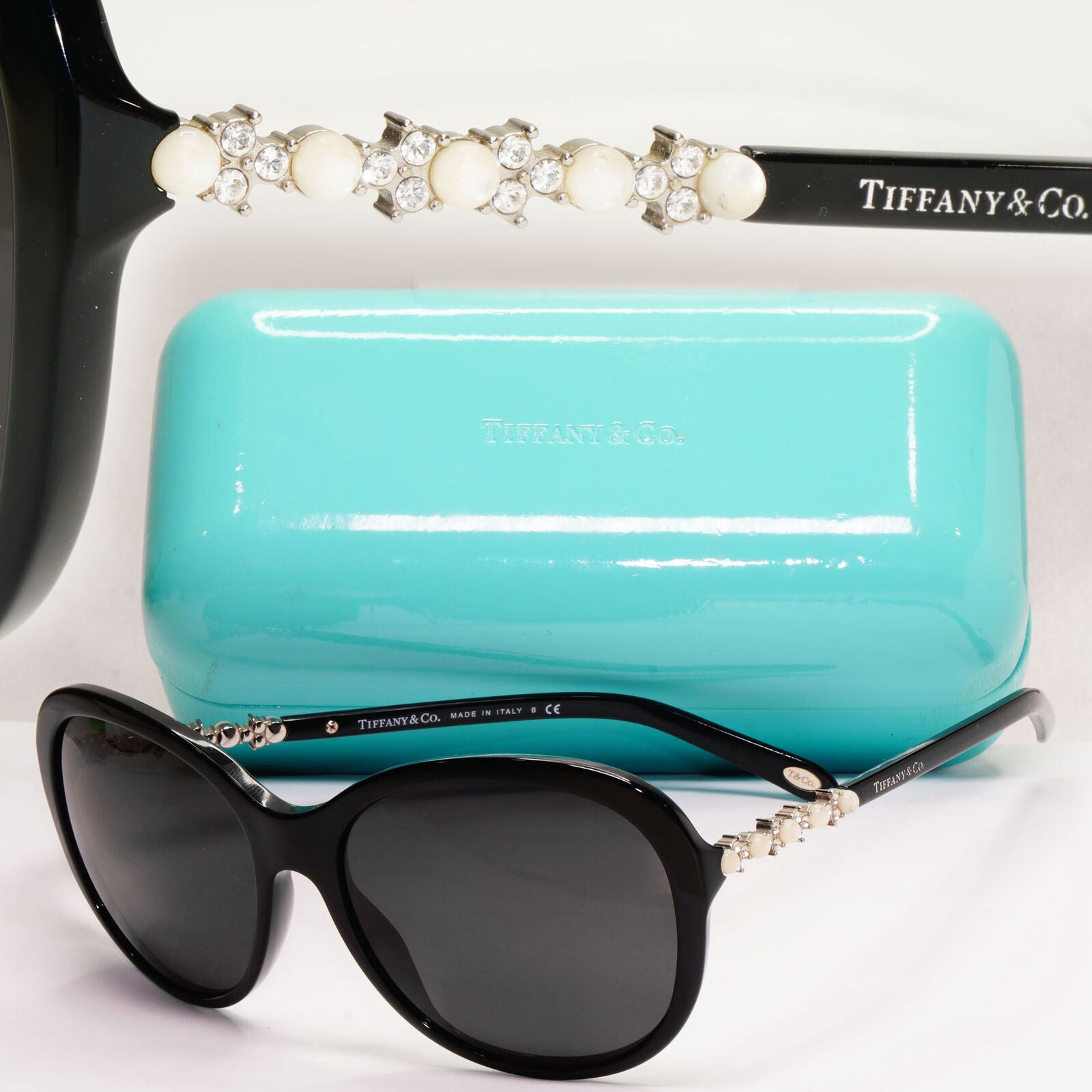 Tiffany & Co Sunglasses Black Pearl Crystal Silver TF 4104-H-B 8001/9S 050124