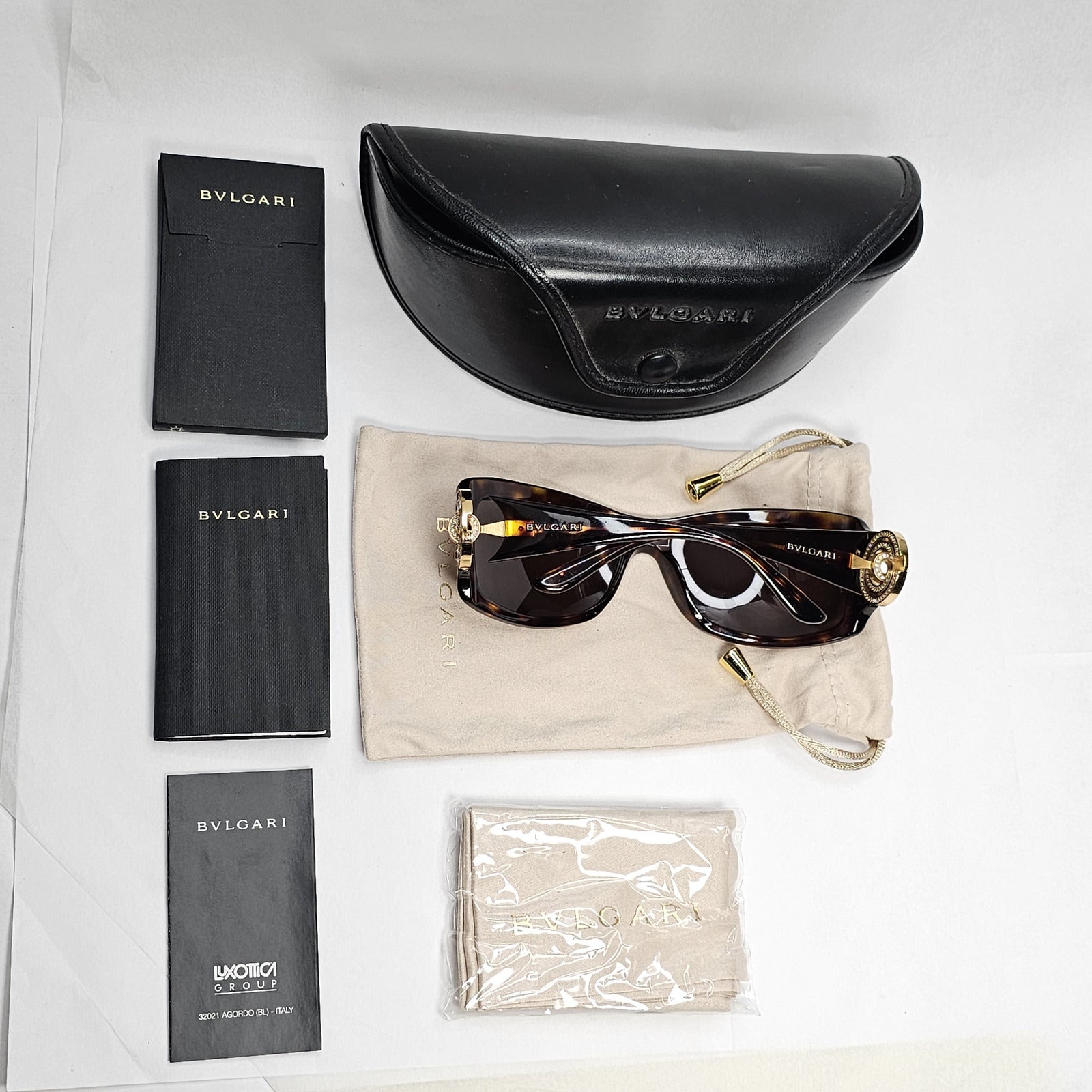 Bvlgari Sunglasses Crystal Brown Tortoiseshell Square 8007-B 851/73 050124