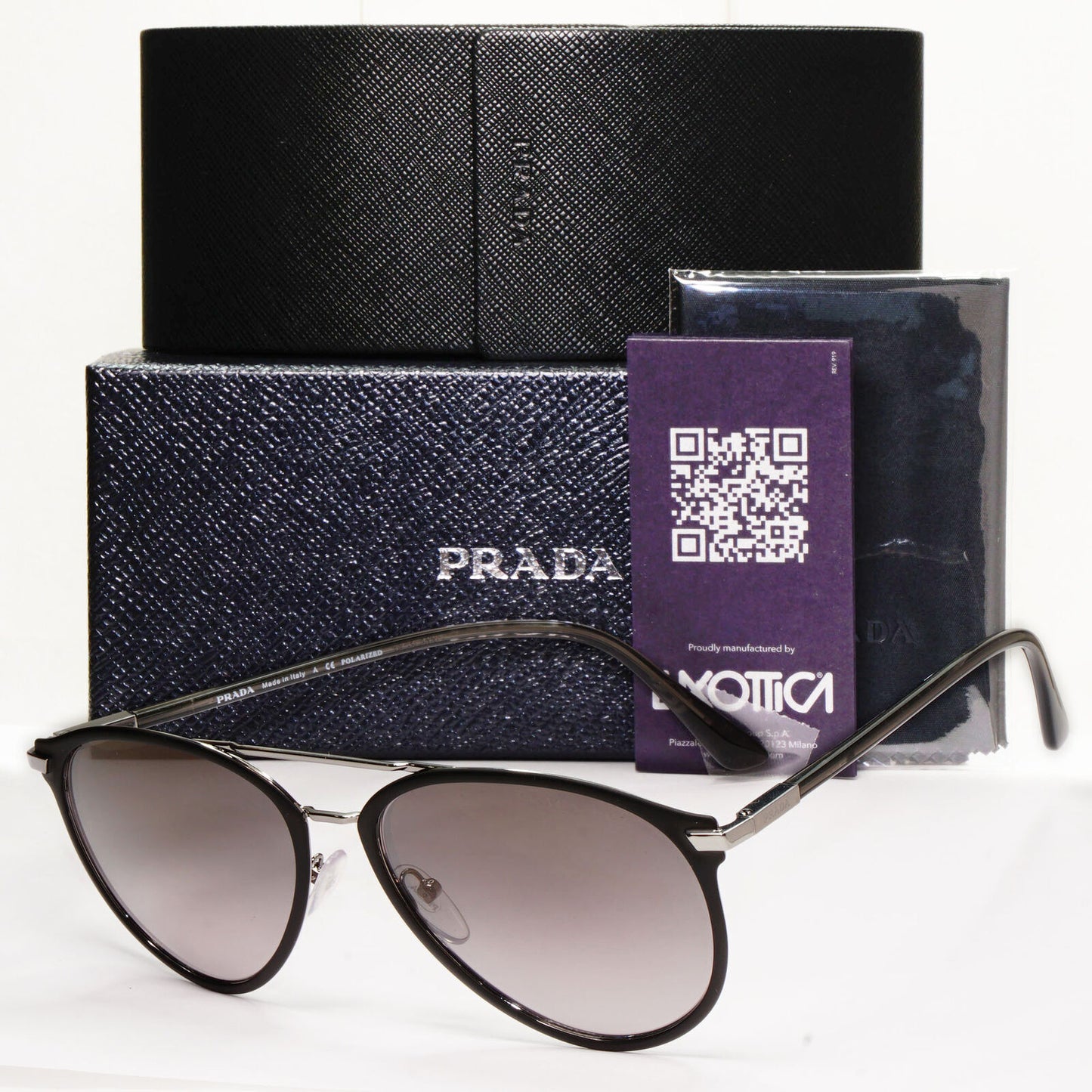 Prada Sunglasses Polarized Black Gunmetal Grey Glass Lens PR51WS SPR 51W 02G-09G