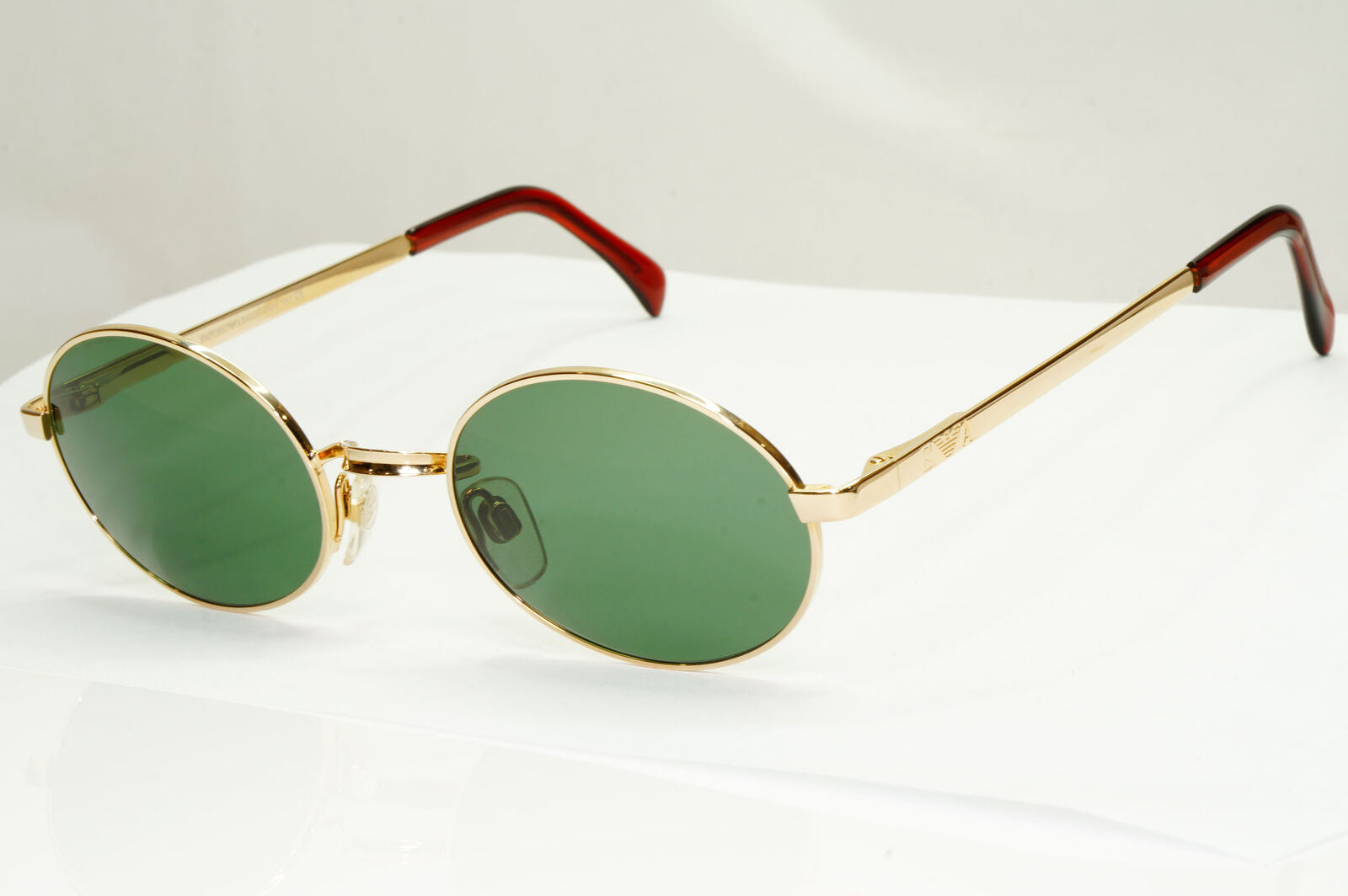 Emporio Armani Sunglasses 1997 Vintage Gold Green Metal Oval 076 743 50mm B