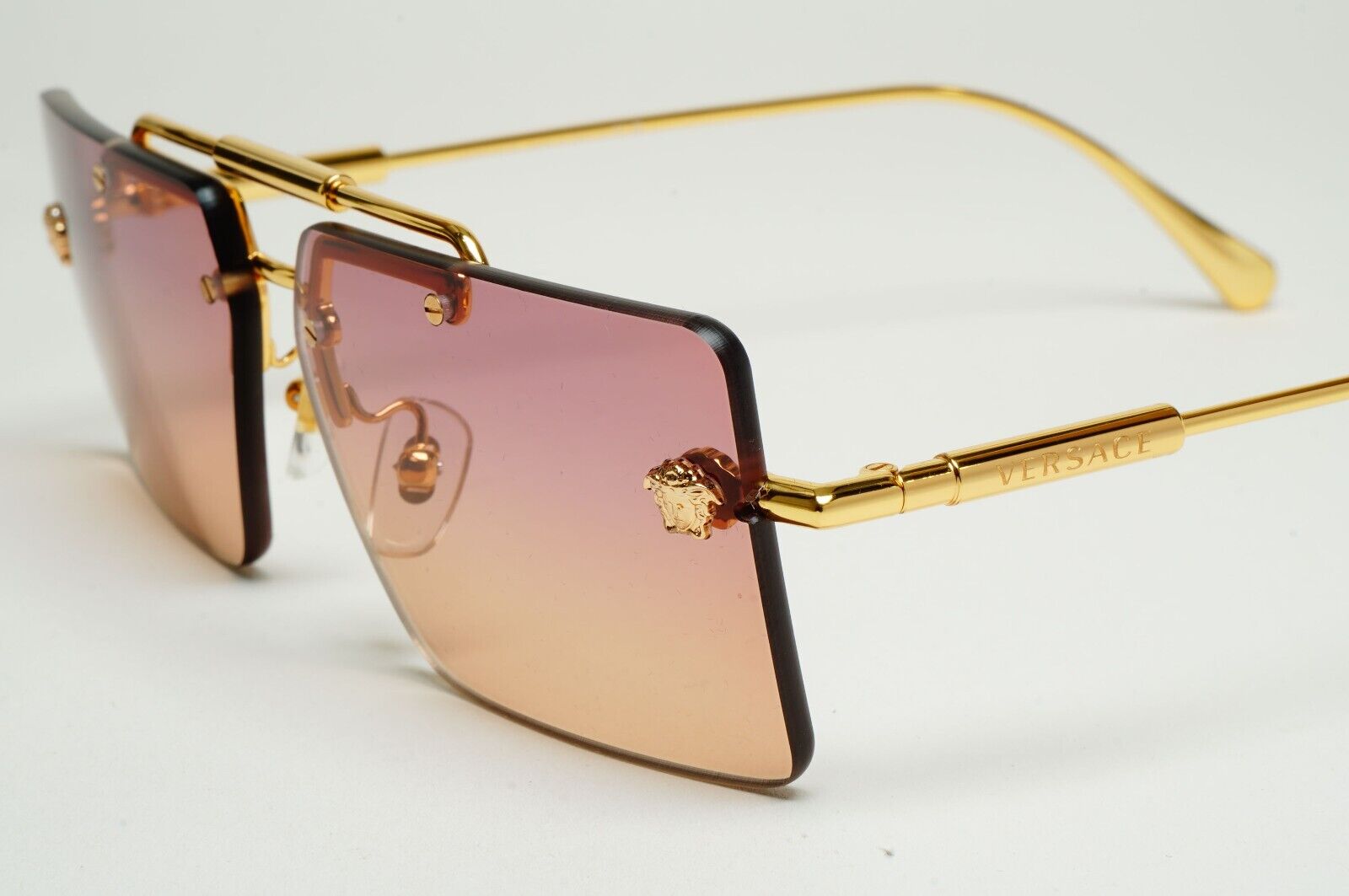Versace Sunglasses Gold Rimless Gold Fuchsia Orange Gradient MOD VE 2245 1002/78