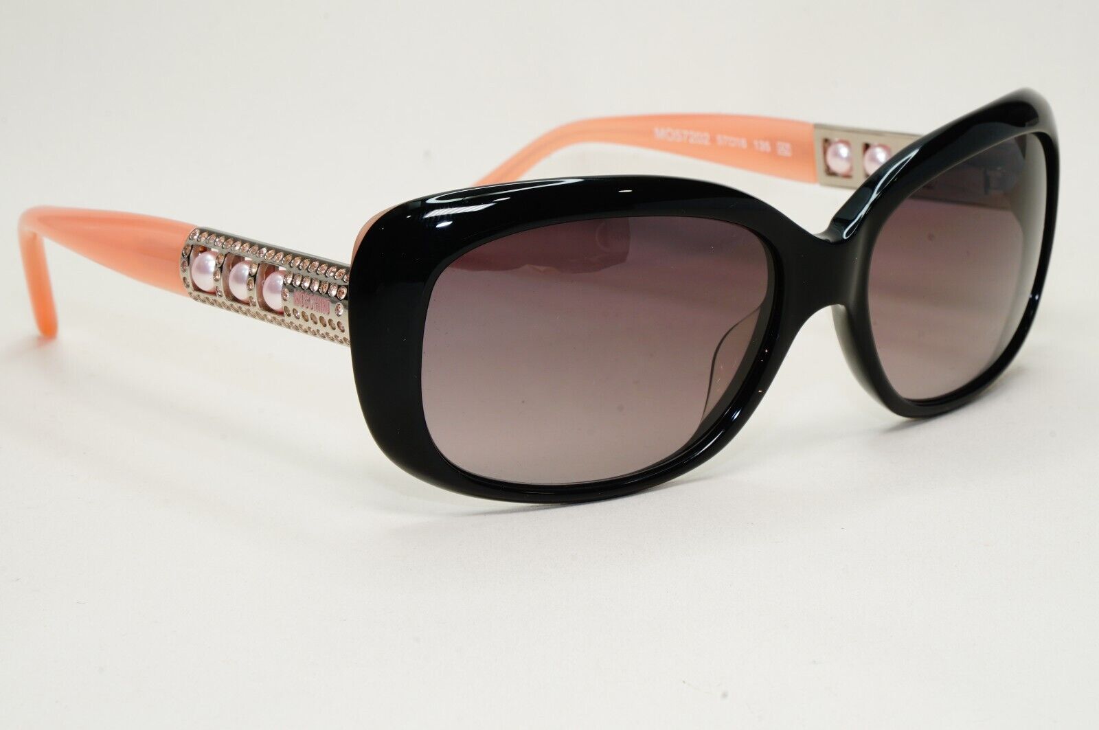 Moschino Sunglasses 2005 Vintage Black Grey Pink Pearl Square MO572 02 101124