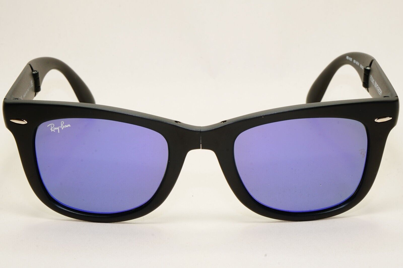 Ray-Ban Sunglasses Folding Wayfarer Black Matte Purple Mirror RB 4105 601-S/1M