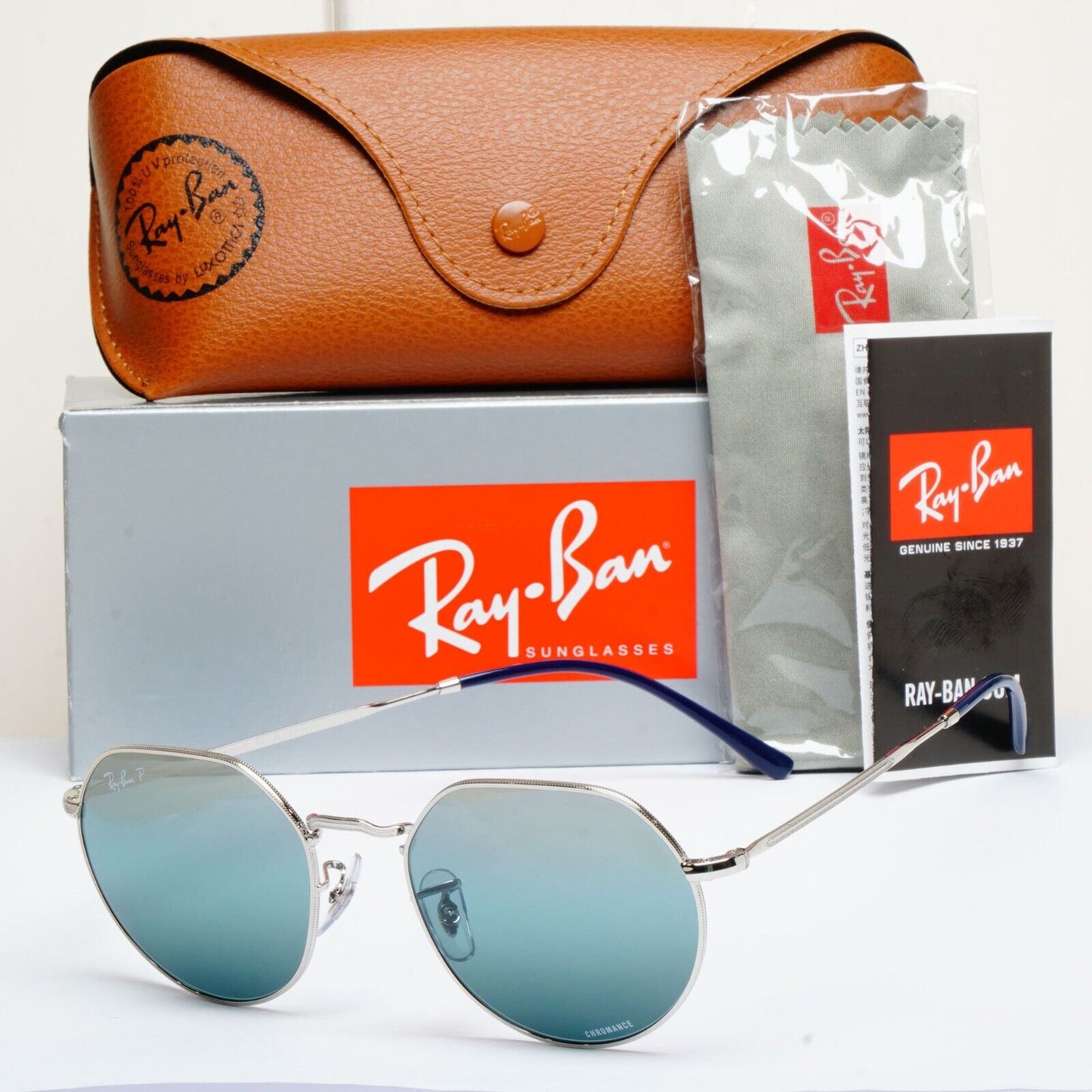 Ray-Ban Sunglasses Polarized Jack Chromance Silver Blue RB 3565 9242/G6 53mm