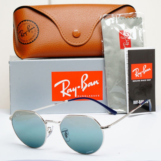 Ray-Ban Sunglasses Polarized Jack Chromance Silver Blue RB 3565 9242/G6 53mm