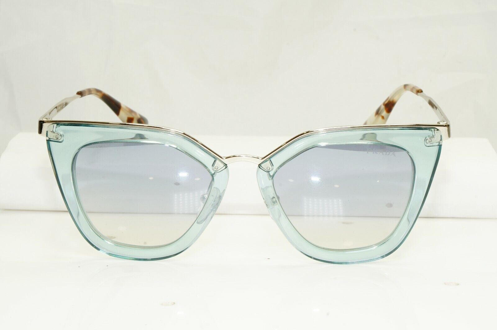 Prada Silver Blue Grey Square Sunglasses Cinema Collection Women SPR 53S VYS-5R0