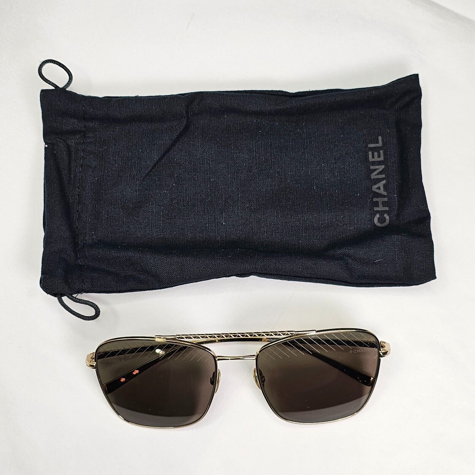 Chanel Sunglasses Gold Square Grey Dull Green Metal Frame 4256 C.395/3 041223