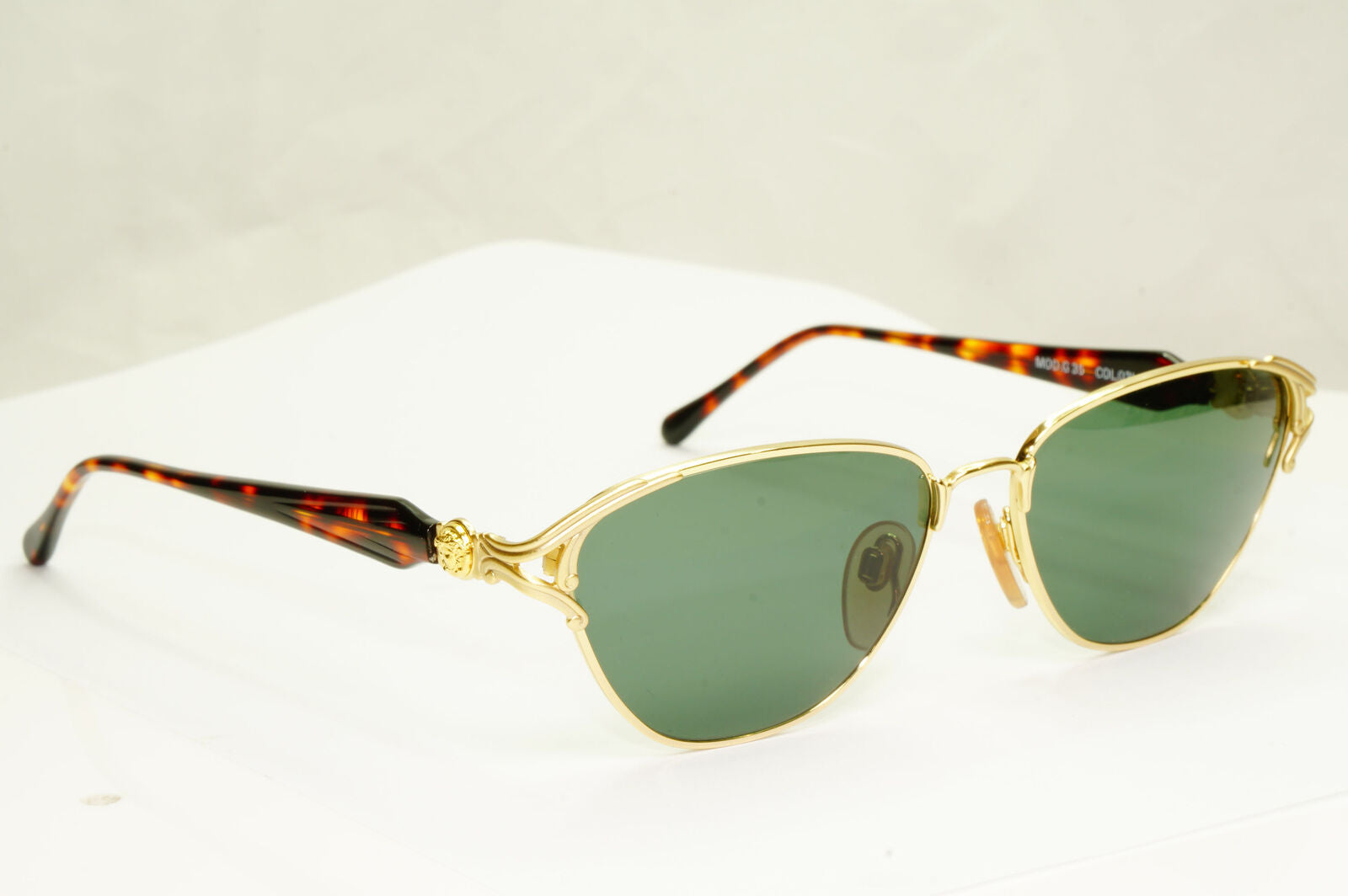 Gianni Versace 1995 Vintage Gold Medusa Green Brown Sunglasses MOD G35 COL 03L B