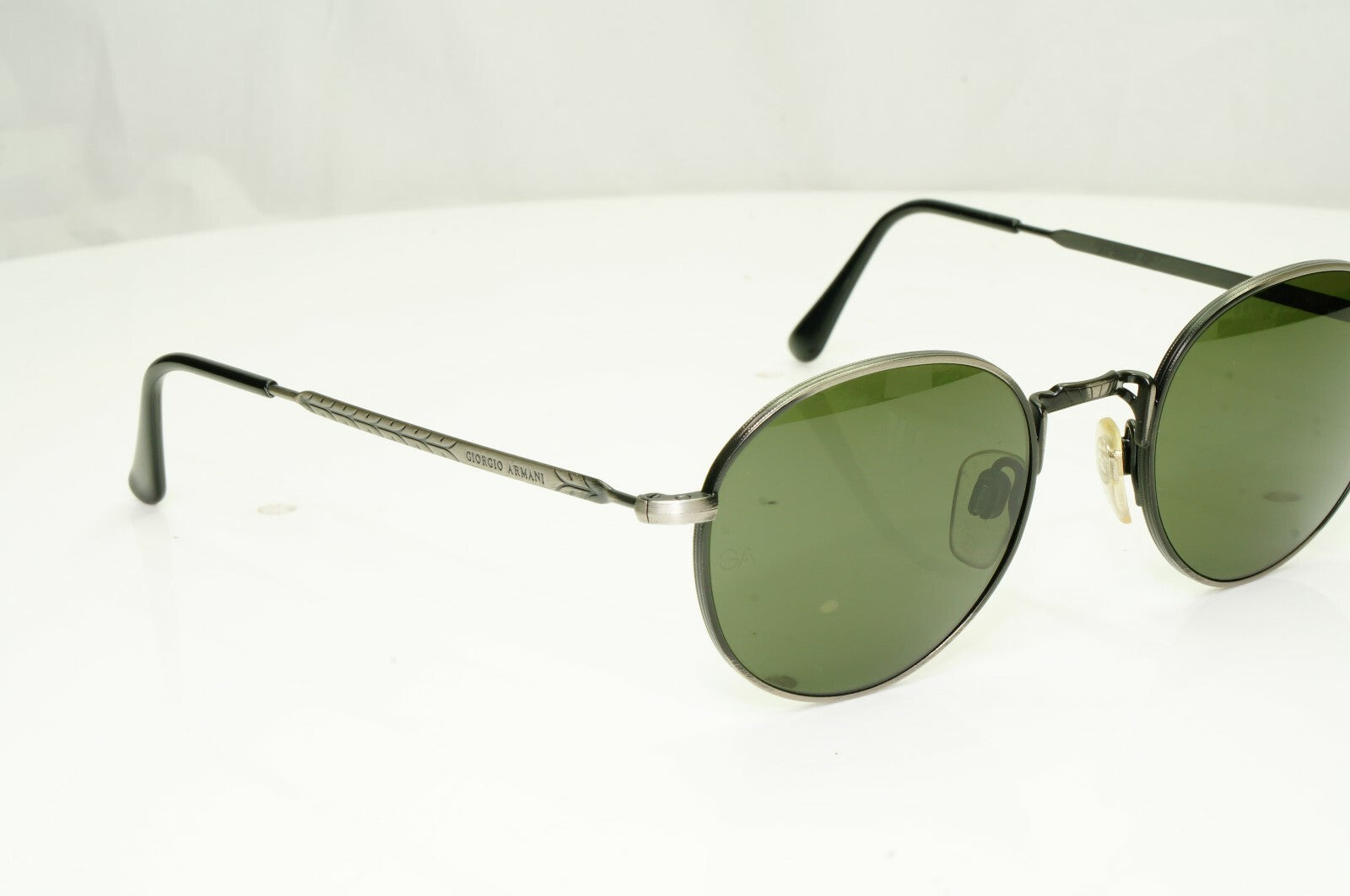 Giorgio Armani 1997 Vintage Sunglasses Gunmetal Glass Lens Round Metal 652 722 a