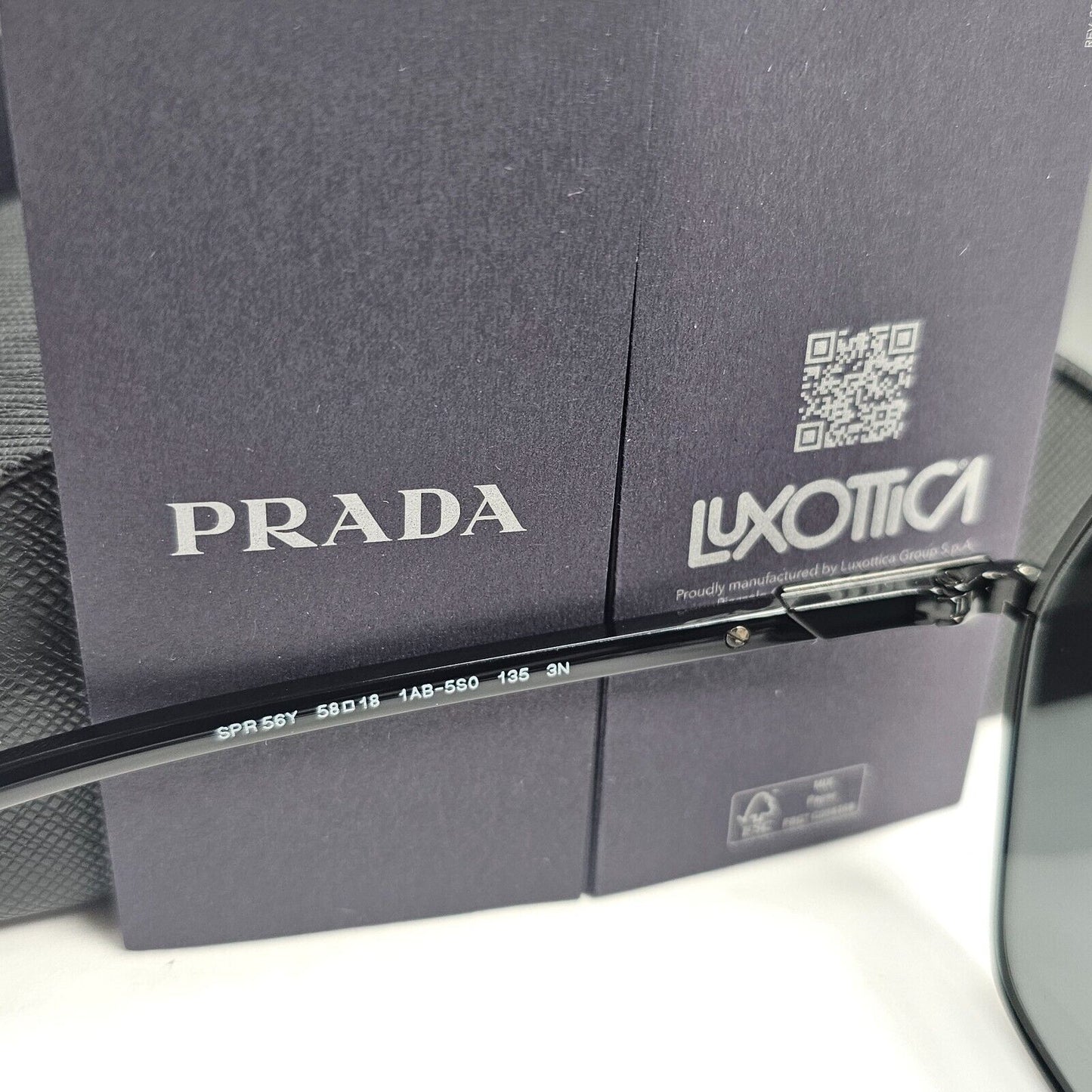 Prada Sunglasses Black Hexagon Angular Square PR56YS SPR 56Y 1AB-5S0 58mm