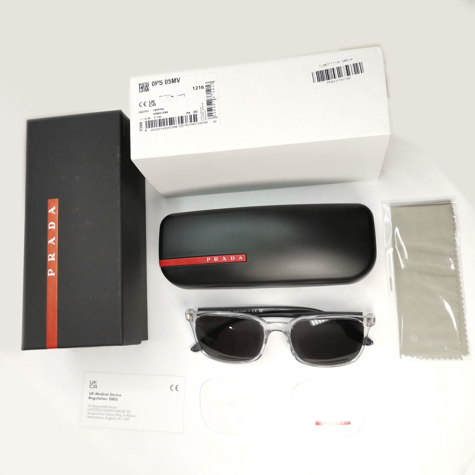 Prada Sunglasses Crystal Black Square Transparent PS05MV VPS 05M 2AZ-1O1 55mm