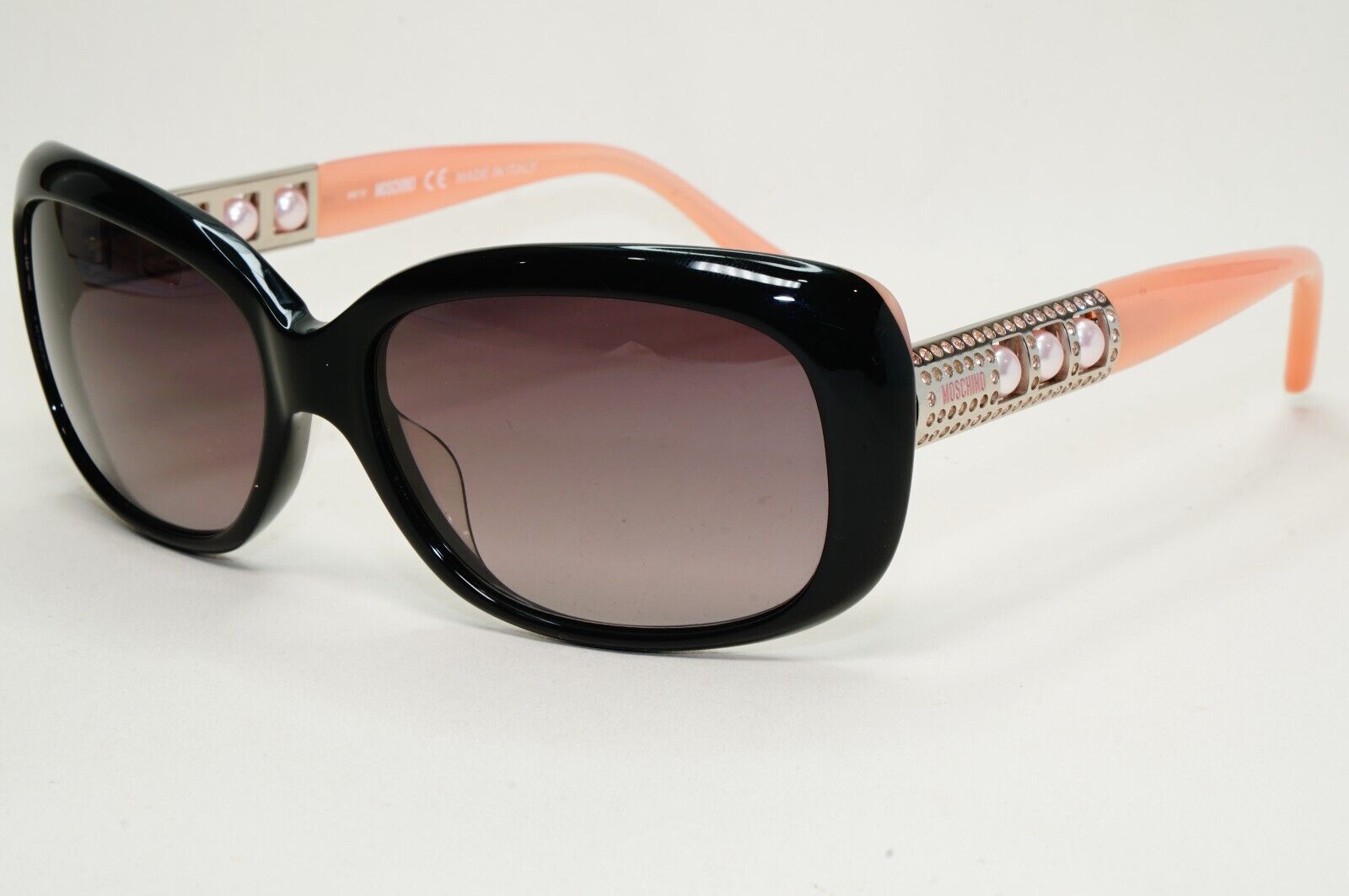 Moschino Sunglasses 2005 Vintage Black Grey Pink Pearl Square MO572 02 101124