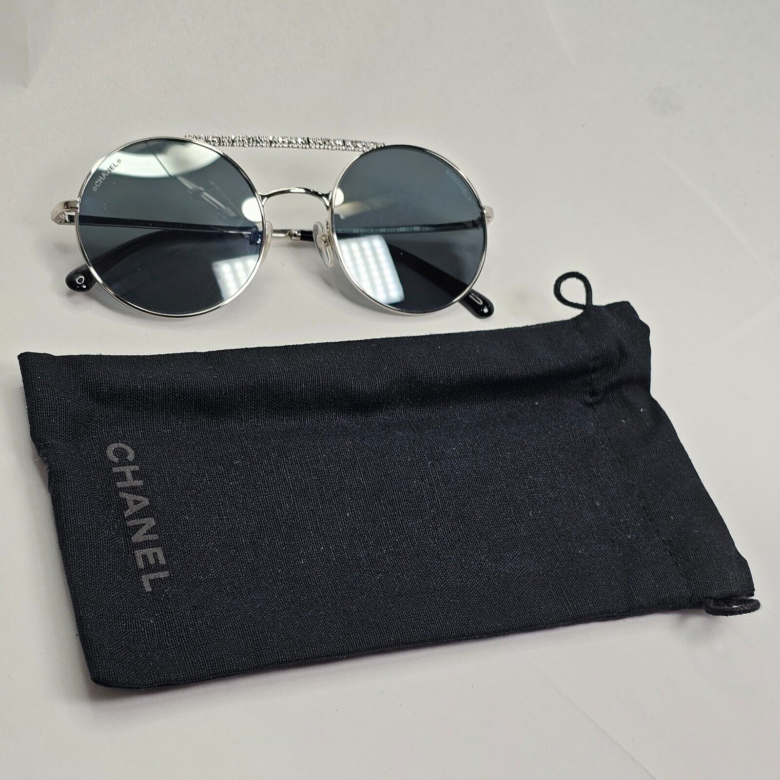 Chanel Sunglasses Silver Grey Mirrored Round Pilot Metal 4232 c.124/6G 200324