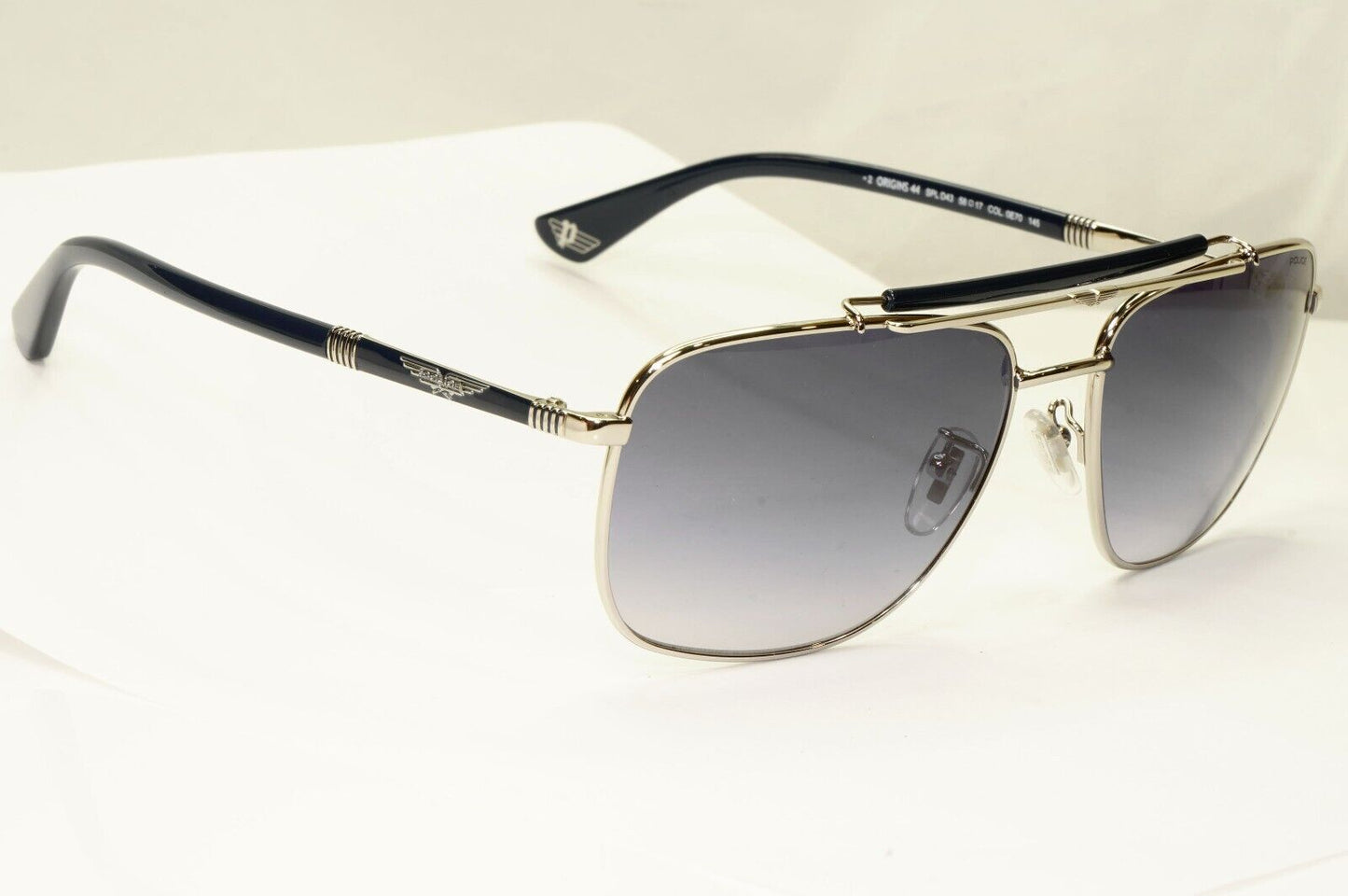Police Grey Blue Sunglasses Pilot Brow Bar Origins 44 SPL D43 COL 0E70 58mm