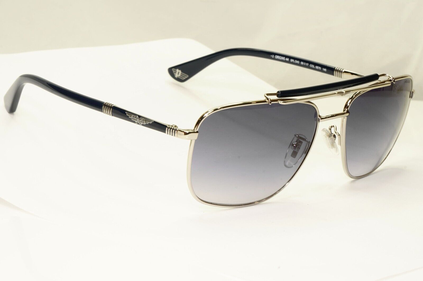 Police Grey Blue Sunglasses Pilot Brow Bar Origins 44 SPL D43 COL 0E70 58mm