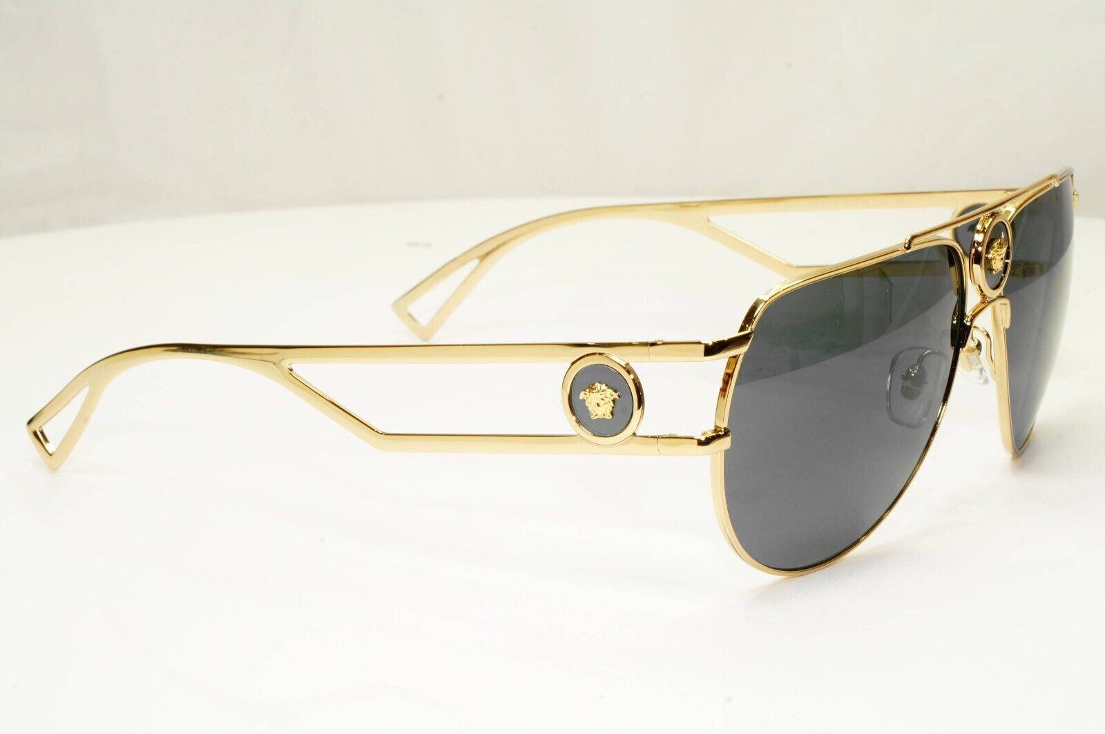 Versace Sunglasses Gold Grey Metal Medusa Pilot Navigator MOD VE 2225 1002/87