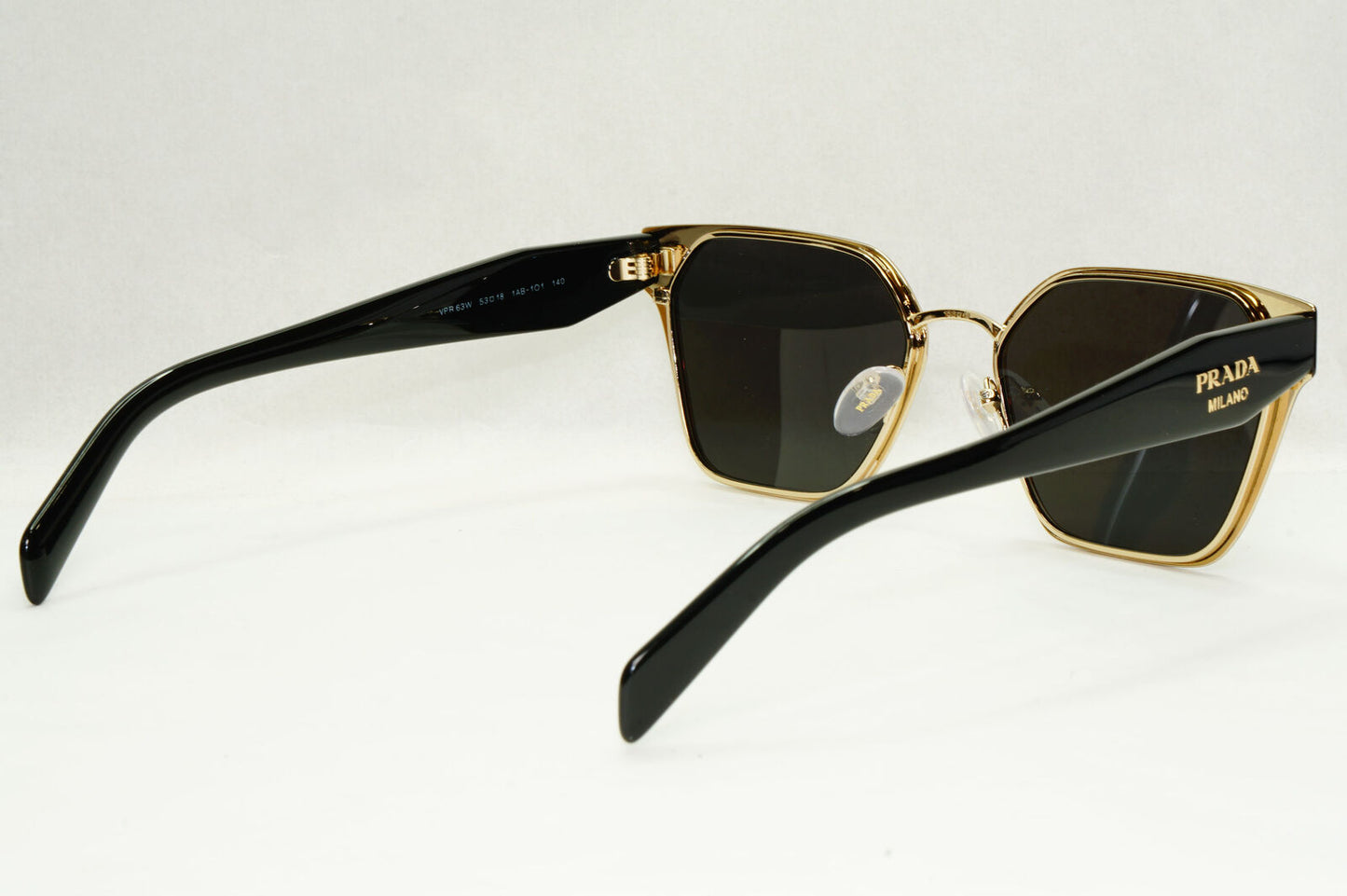 Prada Sunglasses Black Gold Square Metal Milano PR63WV VPR 63W 1AB-1O1 53mm