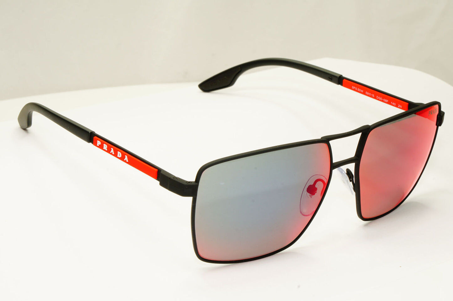Prada Black Mirror Chameleon Sunglasses Square Red Blue SPS 50W PS50WS DG0-08F