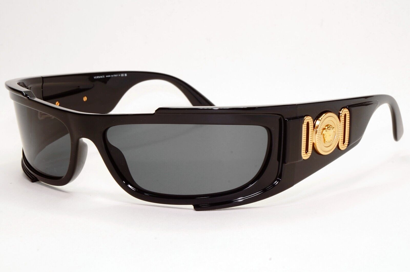Versace Sunglasses Black Gold Medusa Glossy Wrap MOD VE 4446 5360/87