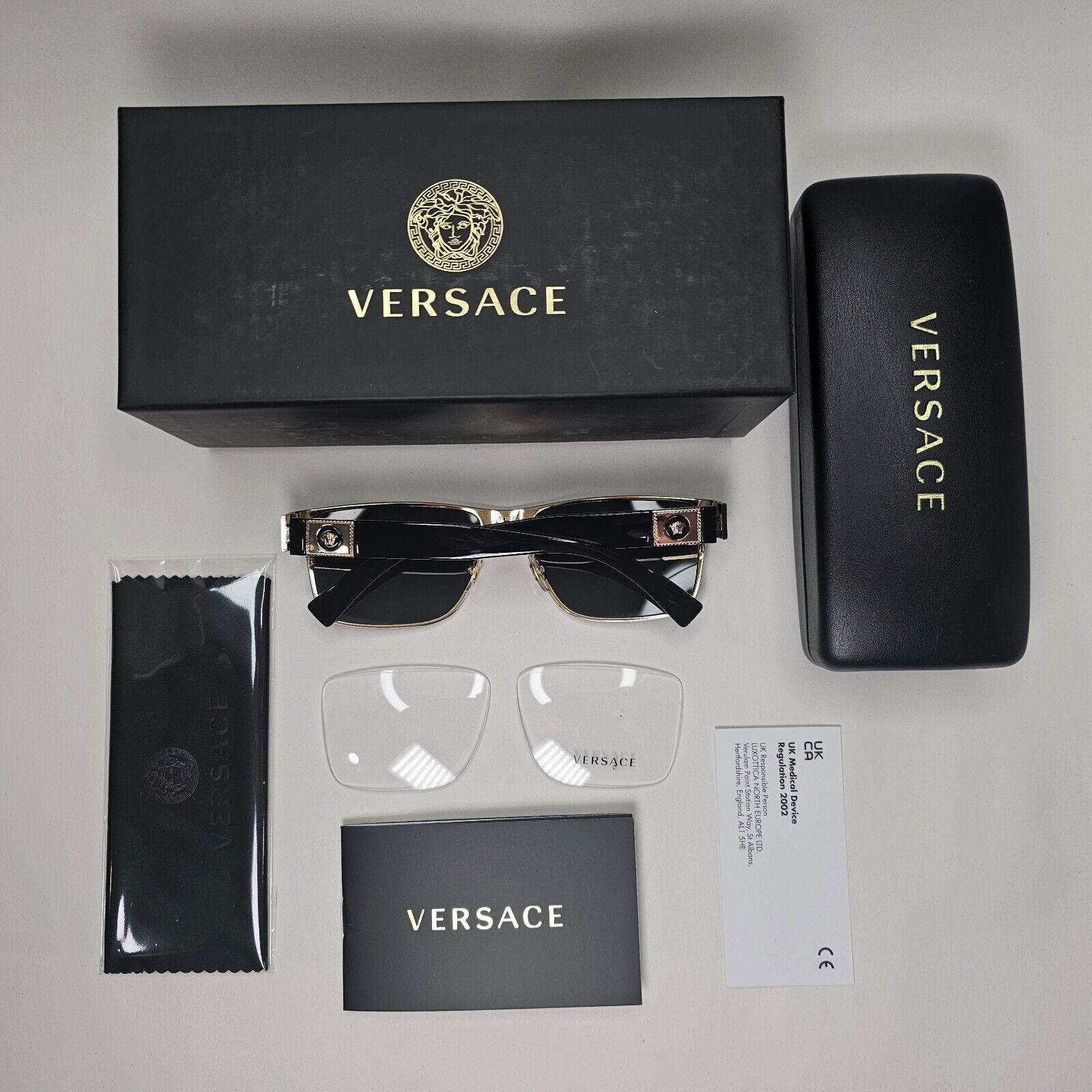 Versace Sunglasses Black Gold Medusa Square Metal MOD VE 1274 1436 57mm