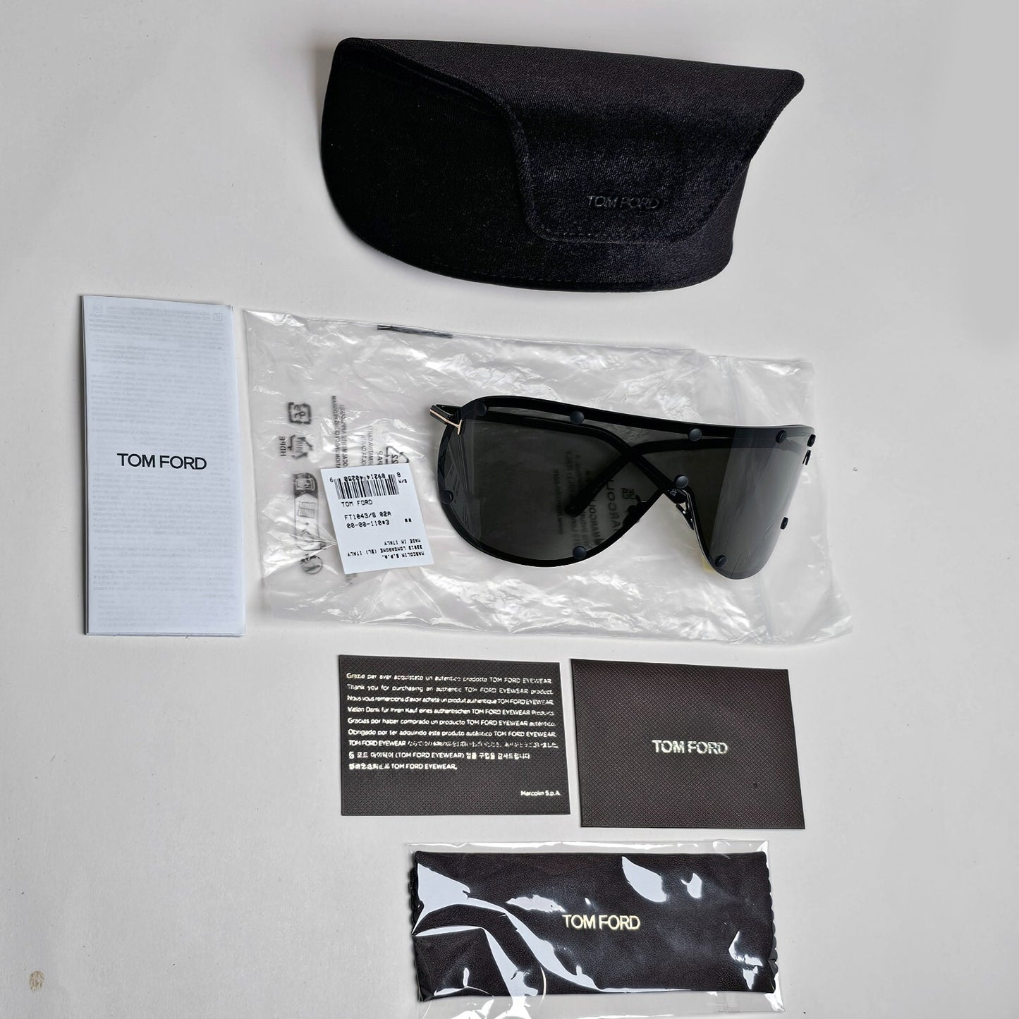 Tom Ford Sunglasses Kyler Black Grey Gold Shield Visor FT1043 TF 1043 02A