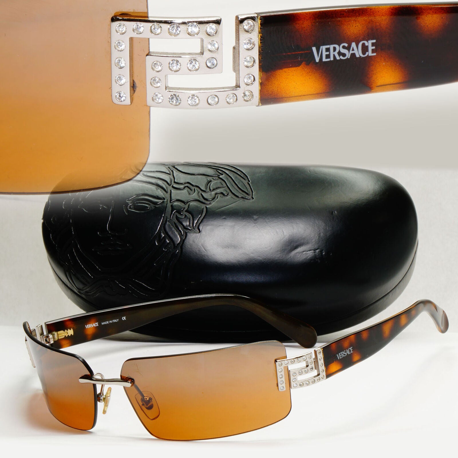 Versace Sunglasses 2004 Vintage Rimless Brown Wrap MOD 2010-B 1000/6U 070224