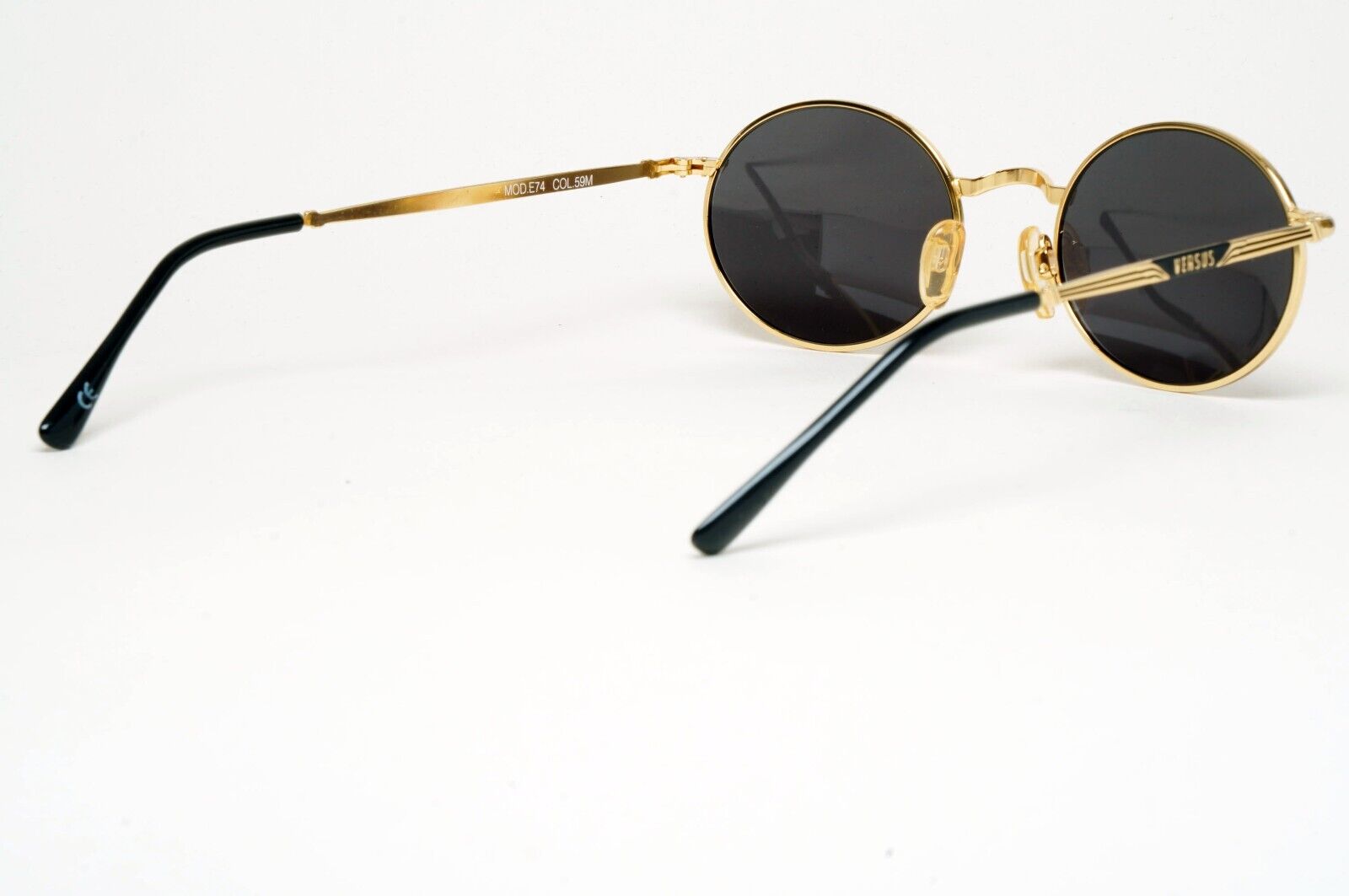 Versus Sunglasses 1996 by Gianni Versace Vintage Round Black MOD E74 COL 59M