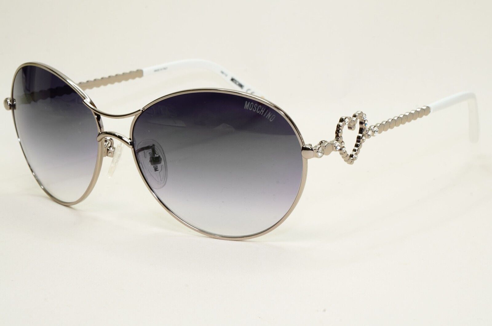Moschino Sunglasses 2005 Vintage Gunmetal Grey Heart Crystal MO574 01 101124
