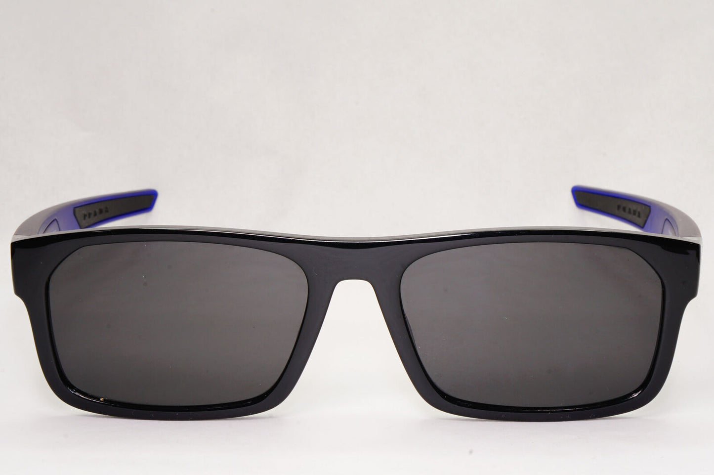 Prada Sunglasses Black Blue Square Red Stripe PS08OV VPS 08O 15C-1O1 57mm