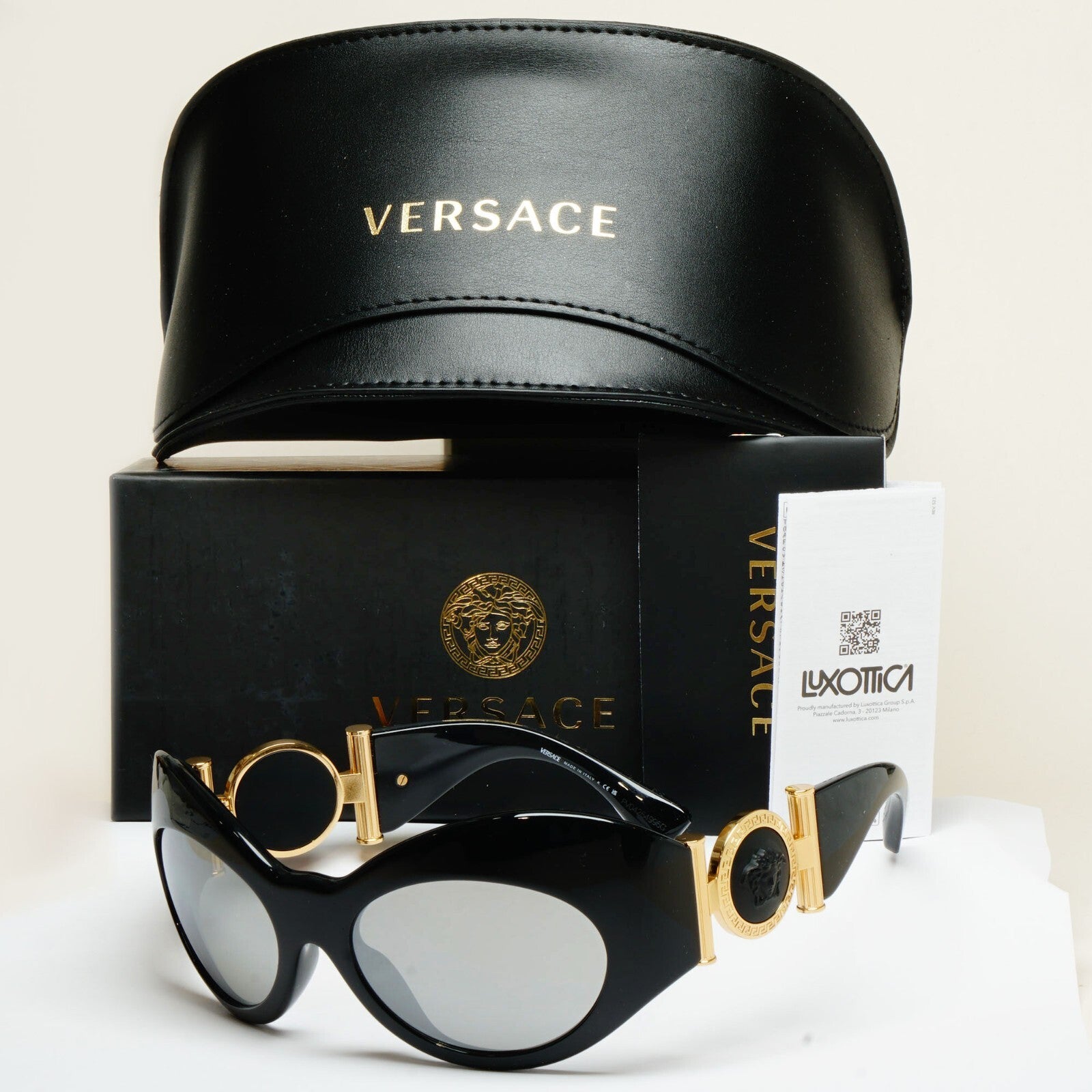 Versace Sunglasses Black Silver Gold Medusa Large Oversized MOD VE 4462 GB1/6G