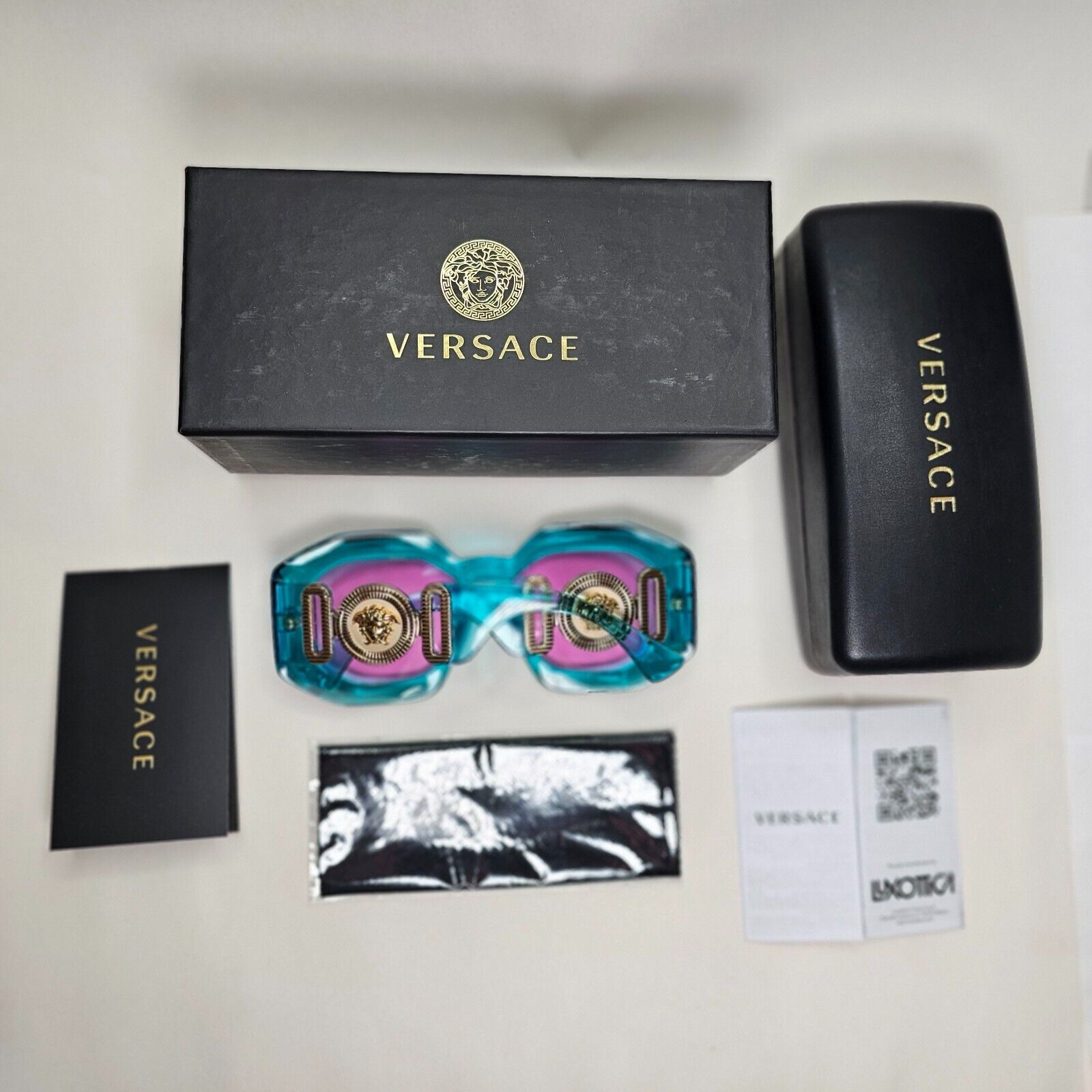 Versace Sunglasses Turquoise Transparent Gold Medusa Fuchsia MOD VE 4424U 5361/5