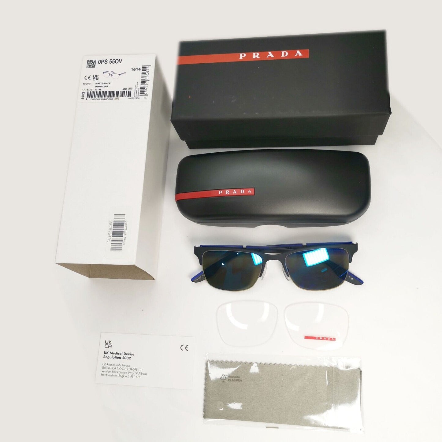 Prada Sunglasses Polarized Blue Mirror Black PS55OV VPS 55O 16C-1O1 52mm [a]