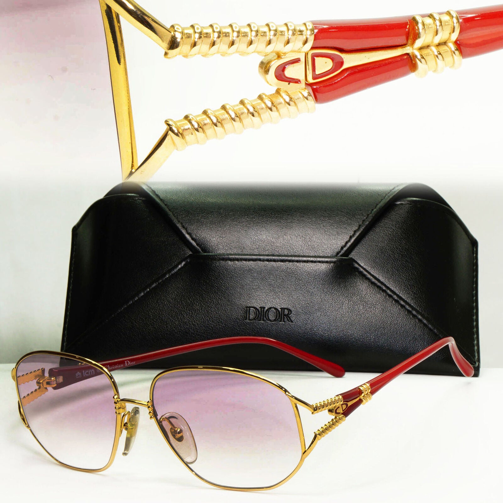 Dior Gold Red Sunglasses Vintage 1990s Germany Violet Womens Square 2492 43