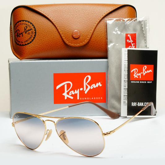 Ray-Ban Sunglasses Aviator II Gold Blue Grey Gradient RB 3689 001/GE Small 55mm