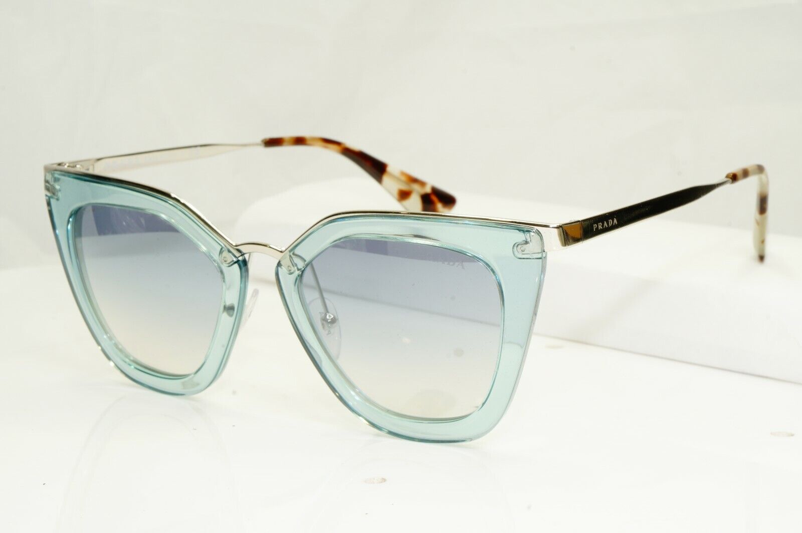 Prada Silver Blue Grey Square Sunglasses Cinema Collection Women SPR 53S VYS-5R0