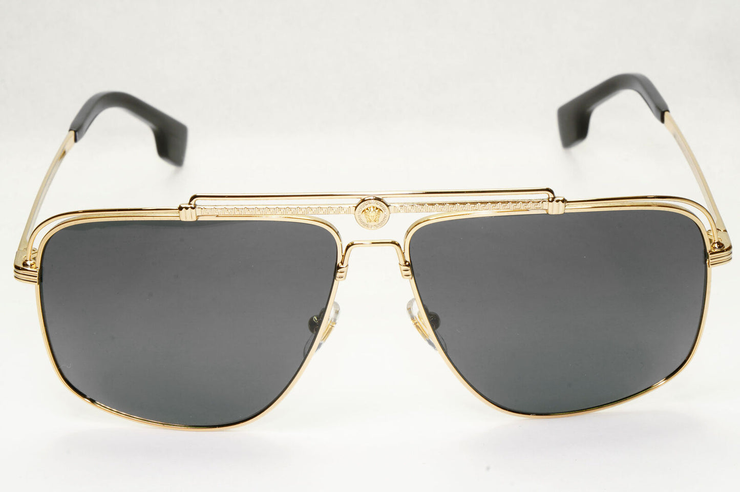 Versace Sunglasses Gold Black Medusa Square Meander MOD 2242 1002/87