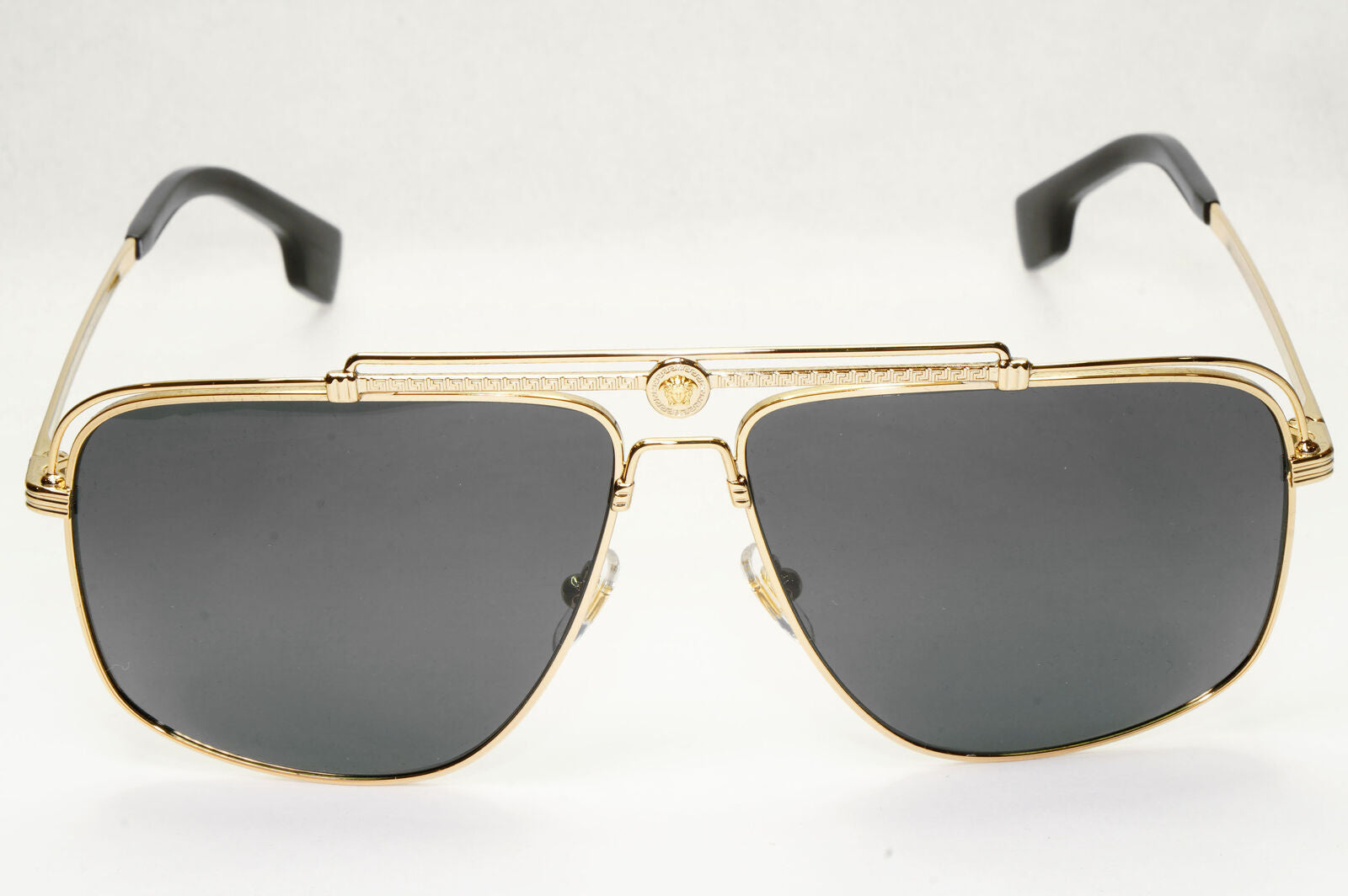 Versace Sunglasses Gold Black Medusa Square Meander MOD 2242 1002/87