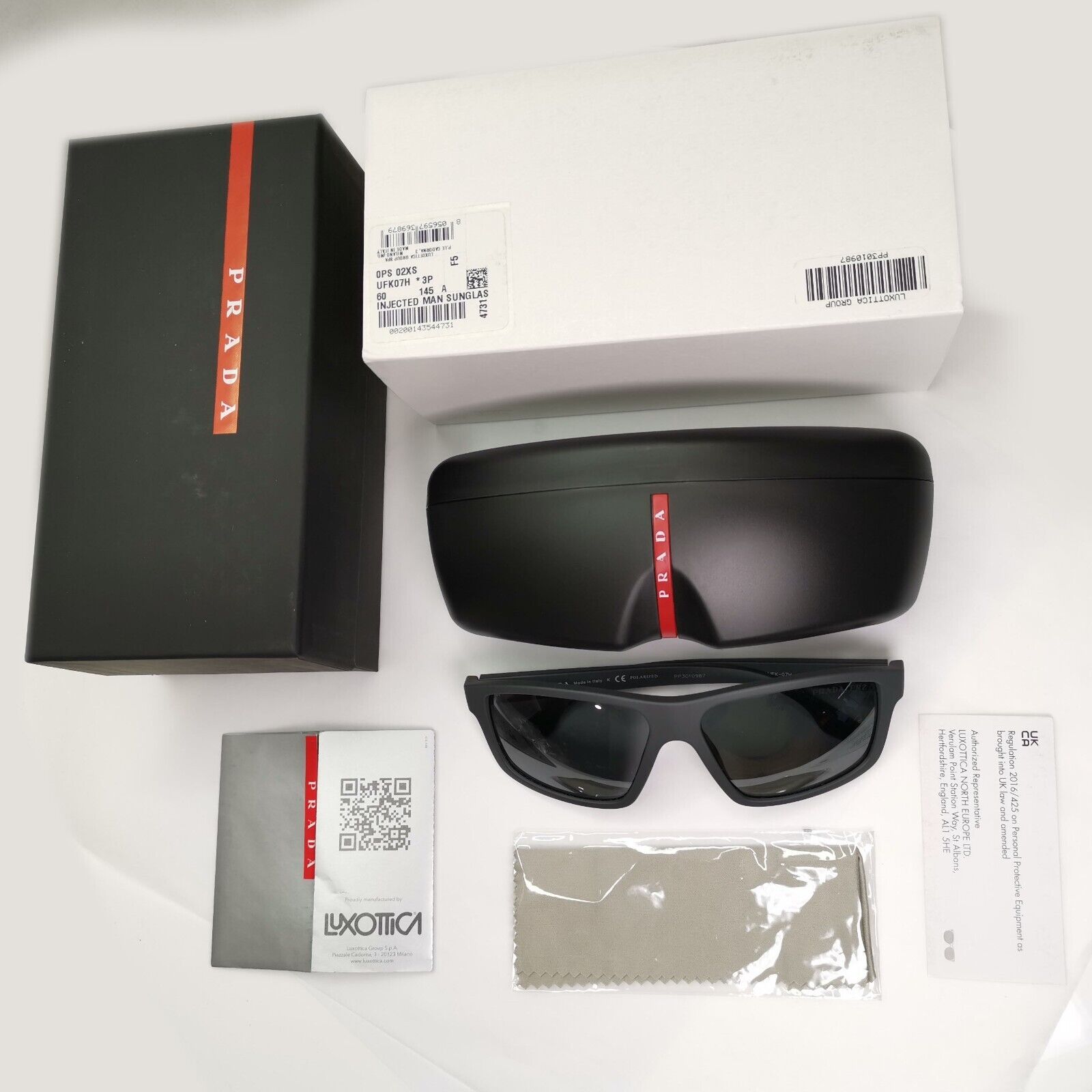Prada Sunglasses Polarized Silver Mirror Grey Rubber PS02XS SPS 02X UFK-07H