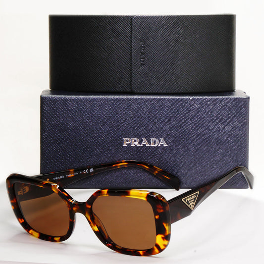 Prada Sunglasses Triangle Symbole Square Brown Tortoise PR10ZV VPR 10Z VAU-1O1