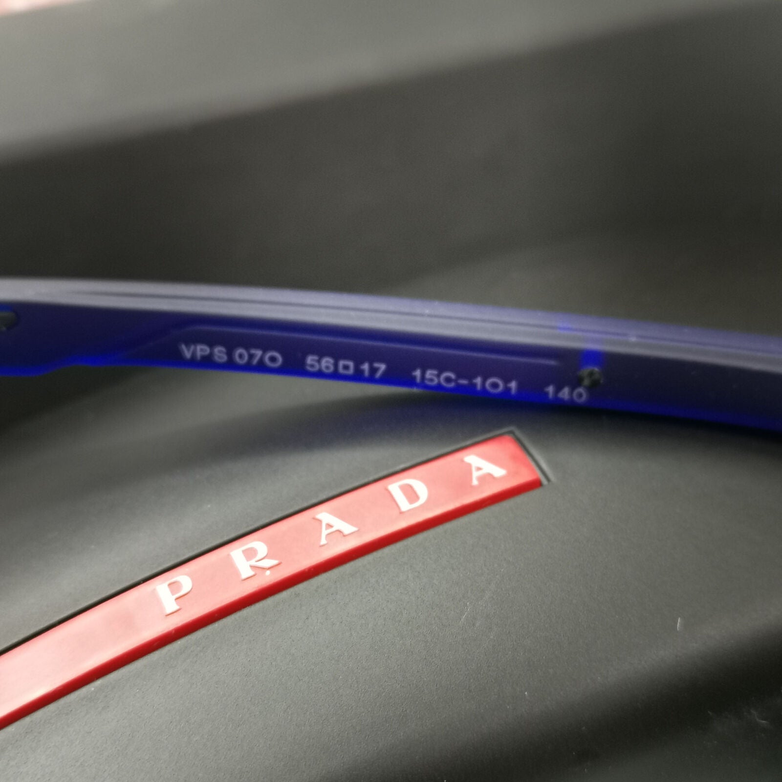 Prada Sunglasses Black Blue Rubber Square Red Stripe PS07OV VPS 07O 15C-1O1 56mm