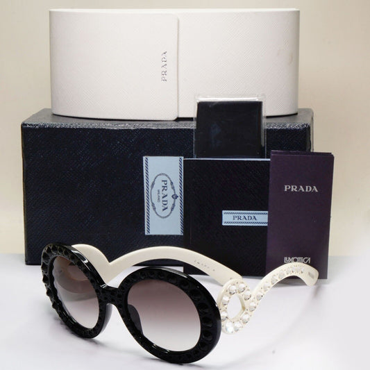 Prada Sunglasses Baroque Ornate Swirl White Black PR31PS SPR 31P 7S3-0A7  311024